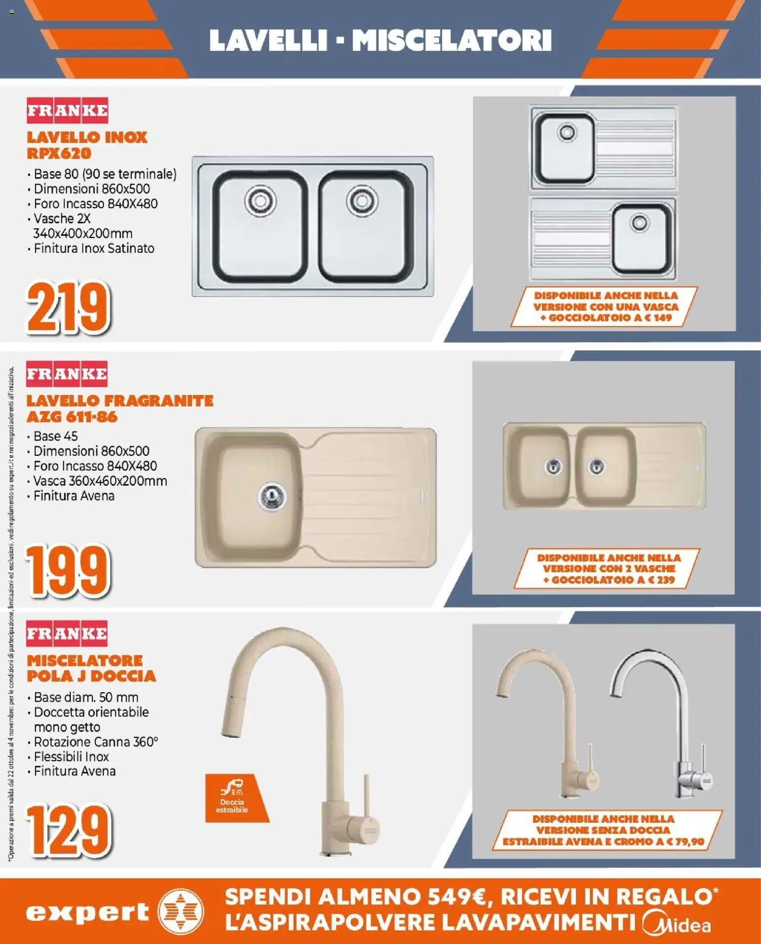 Volantino Expert del 22/10/2026 | Pagina: 16 | Prodotti: Lavello, Miscelatore, Doccia