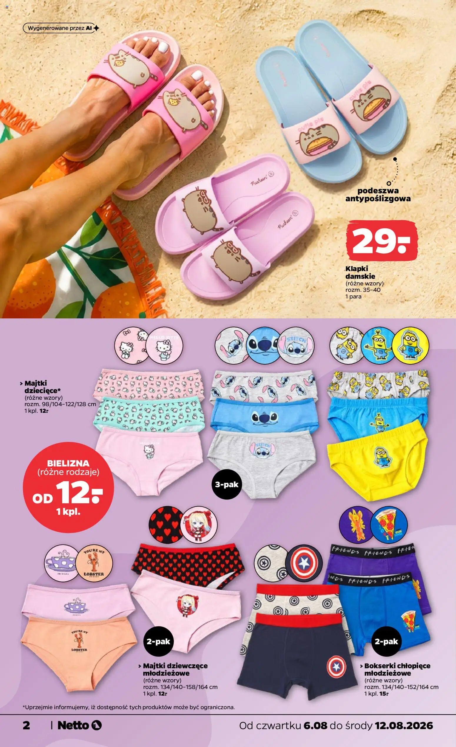 Netto gazetka od czwartku NonFood od 06.08.2026 | Strona: 2 | Produkty: Bielizna, Majtki, Bokserki, Klapki damskie