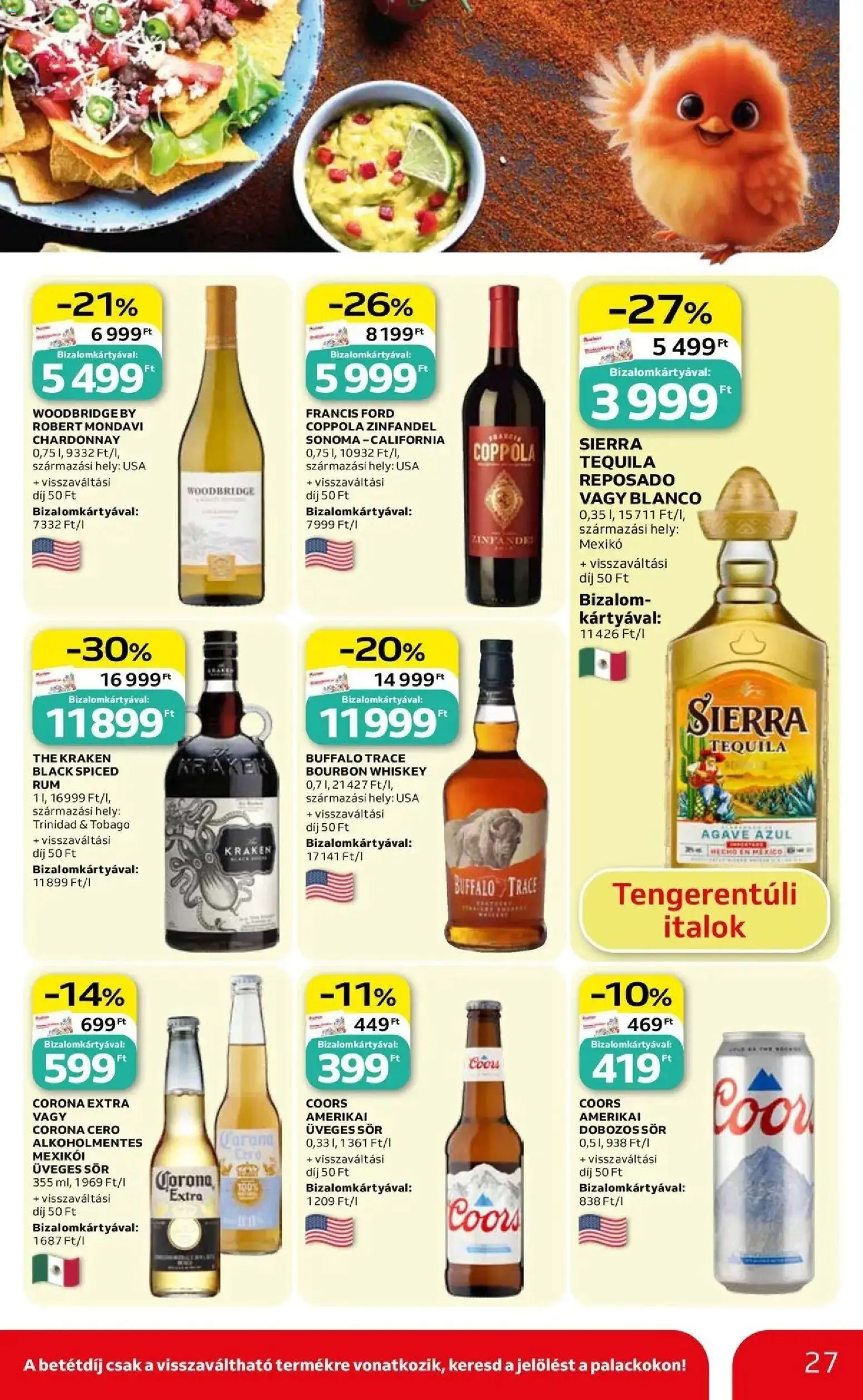 Auchan akciós ujság - amely érvényes a következő dátumtól: 07.05.2026 | Oldal: 27 | Termékek: Whiskey, Tequila, Dobozos sör, Sör