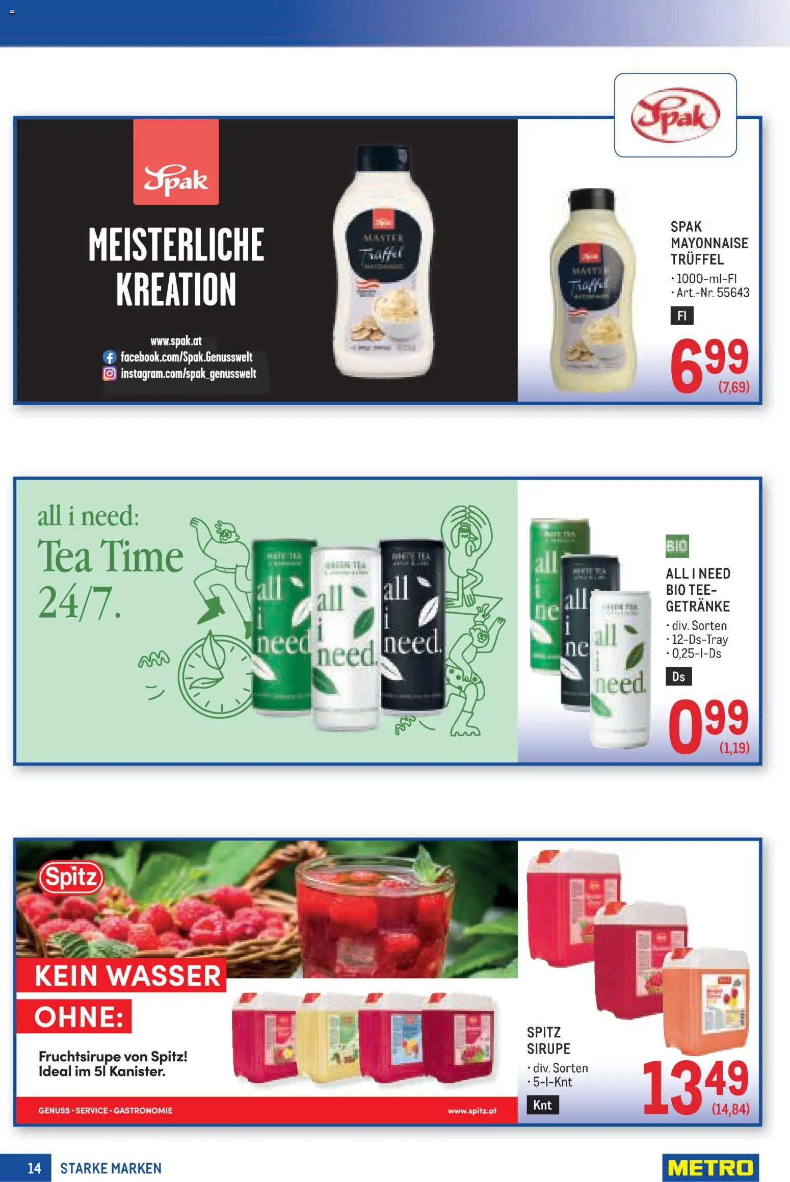 Metro angebote Starke Marken gültig ab 20.08.2026 | Seite: 14 | Produkte: Wasser, Getränke, Mayonnaise, Tee