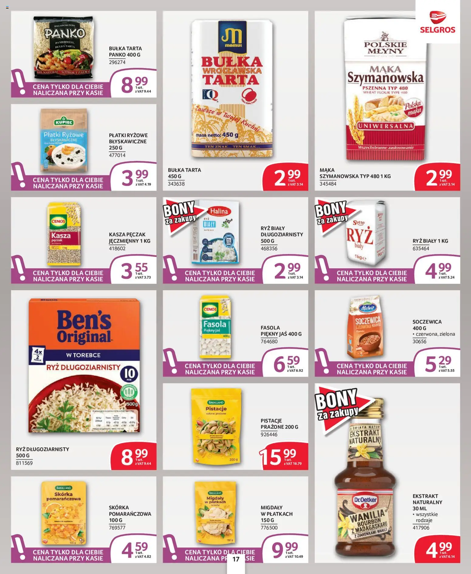 Selgros cash&carry gazetka - Oferta dla profesjonalistów od 08.10.2026 | Strona: 17 | Produkty: Migdały, Płatki ryżowe, Bułka wrocławska, Płatki