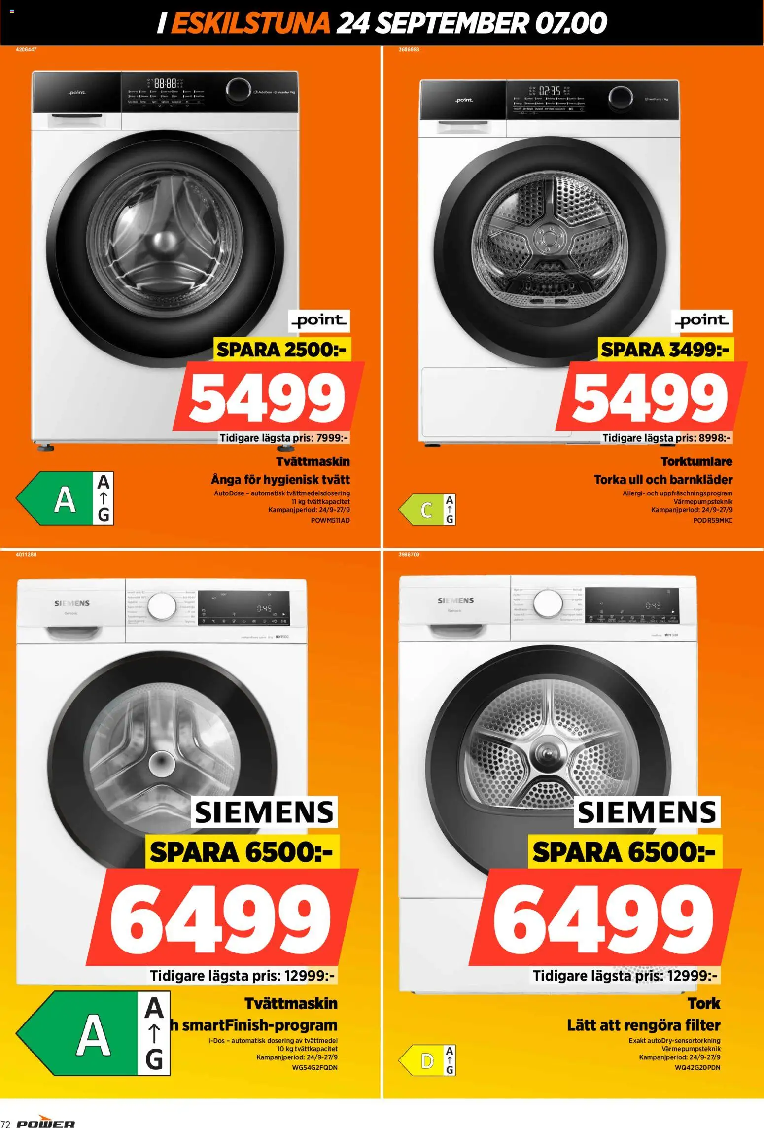 Power reklamblad aktuell från 24/09/2026 | Sida: 72 | Produkter: Tvättmedel, Filter, Tvättmaskin, Torktumlare