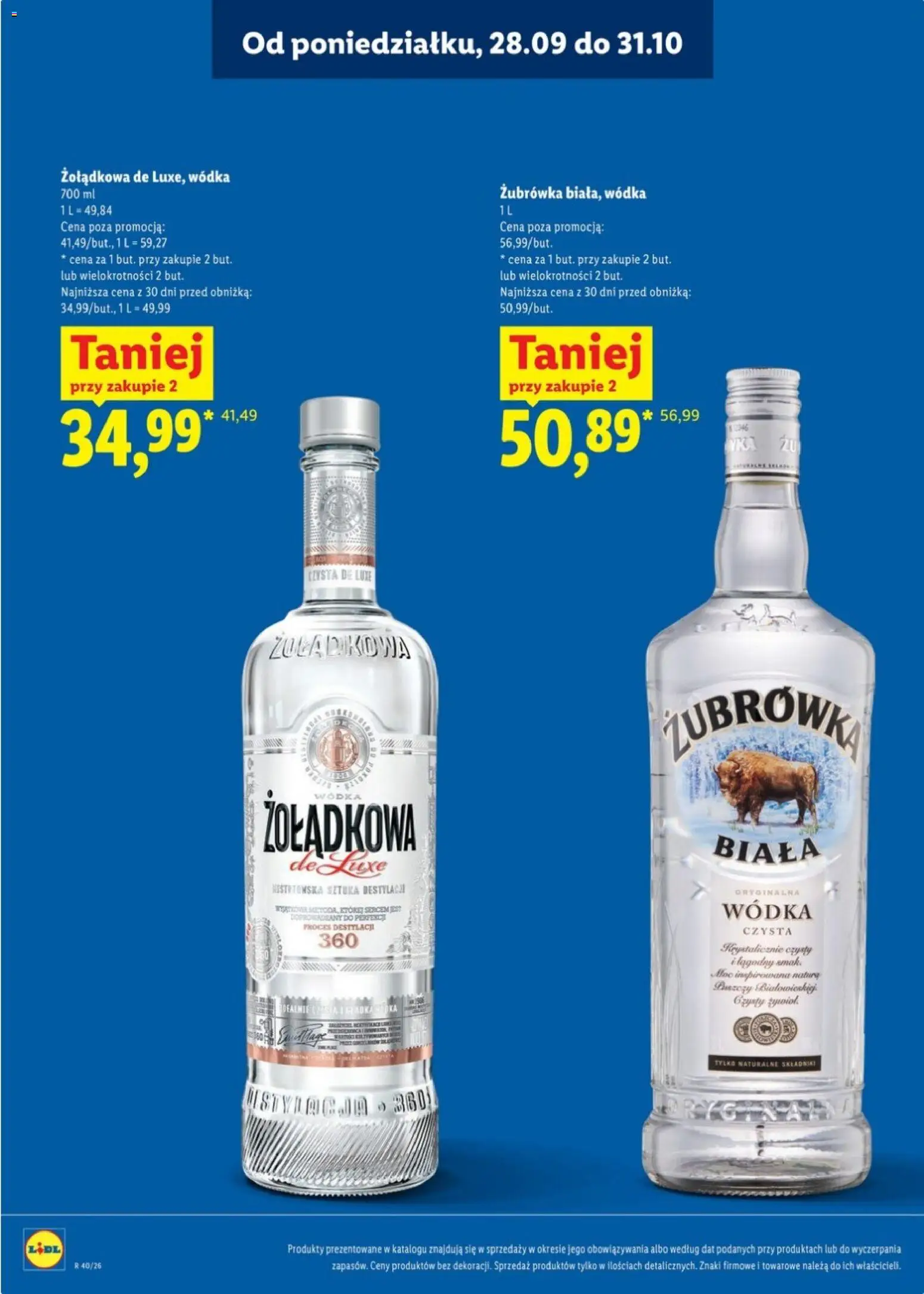 Lidl Katalog alkoholi mocnych od 28.09.2026 | Strona: 4 | Produkty: Żubrówka, Vodka, Wódka