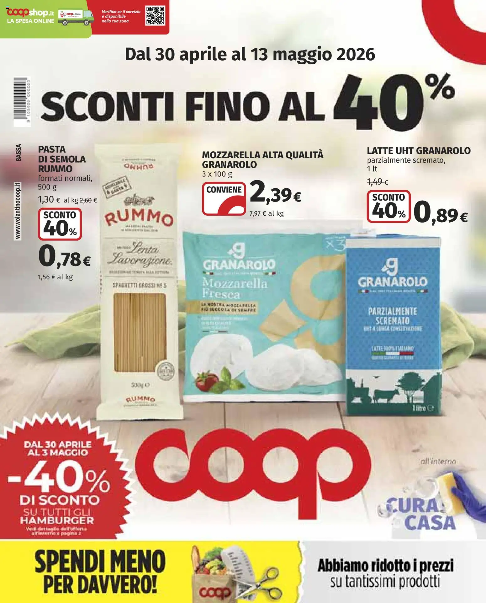 Volantino COOP del 30.04.2026 | Pagina: 1 | Prodotti: Mozzarella, Latte, Pasta, Hamburger