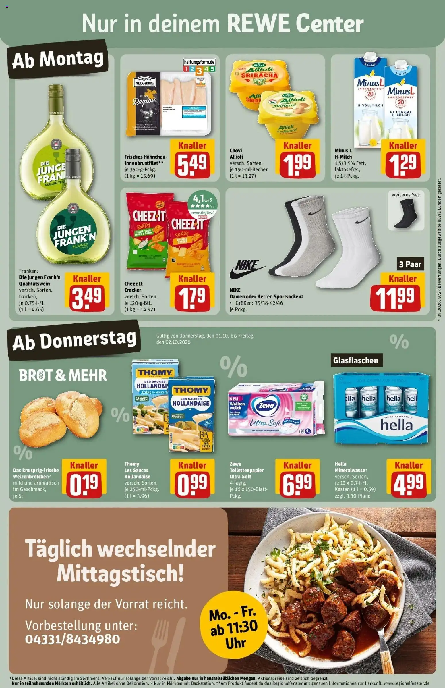 REWE Prospekt ab 28.09.2026 zum Blättern » Angebote | Seite: 5 | Produkte: Hahnchen, Thomy les sauces, Hella, Toilettenpapier