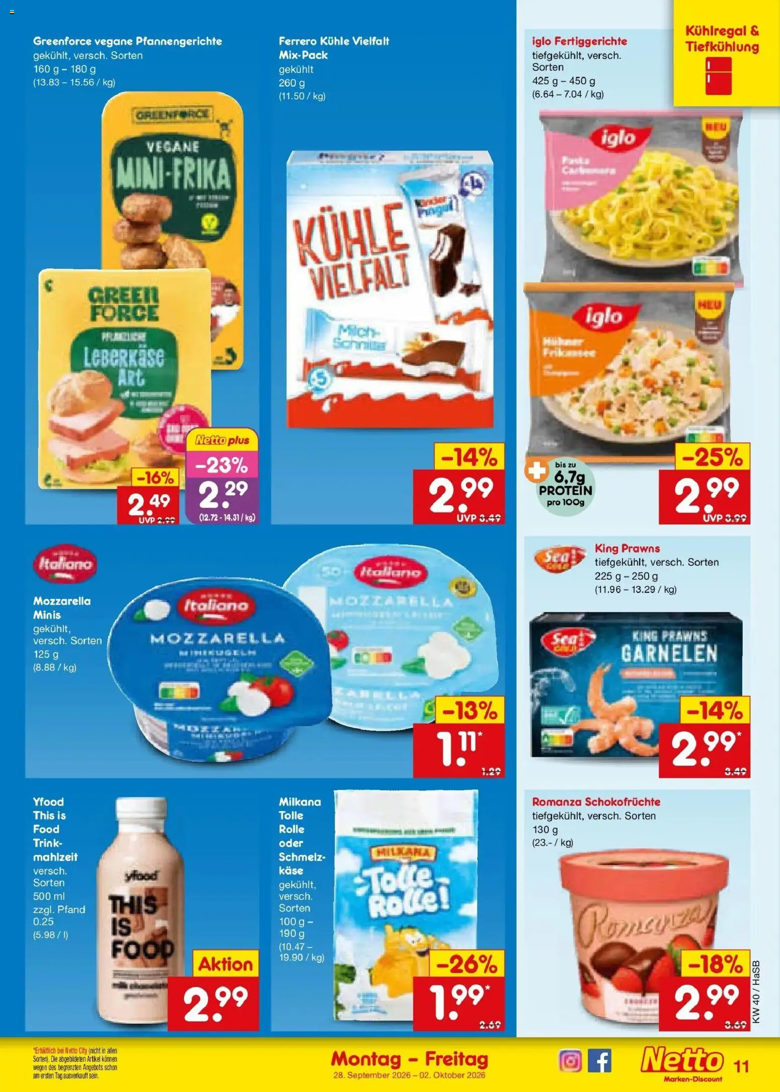 Netto Marken-Discount Prospekt Unna – gültig ab 28.09.2026 | Seite: 15 | Produkte: Milkana, Mozzarella, YFood, Fertiggerichte