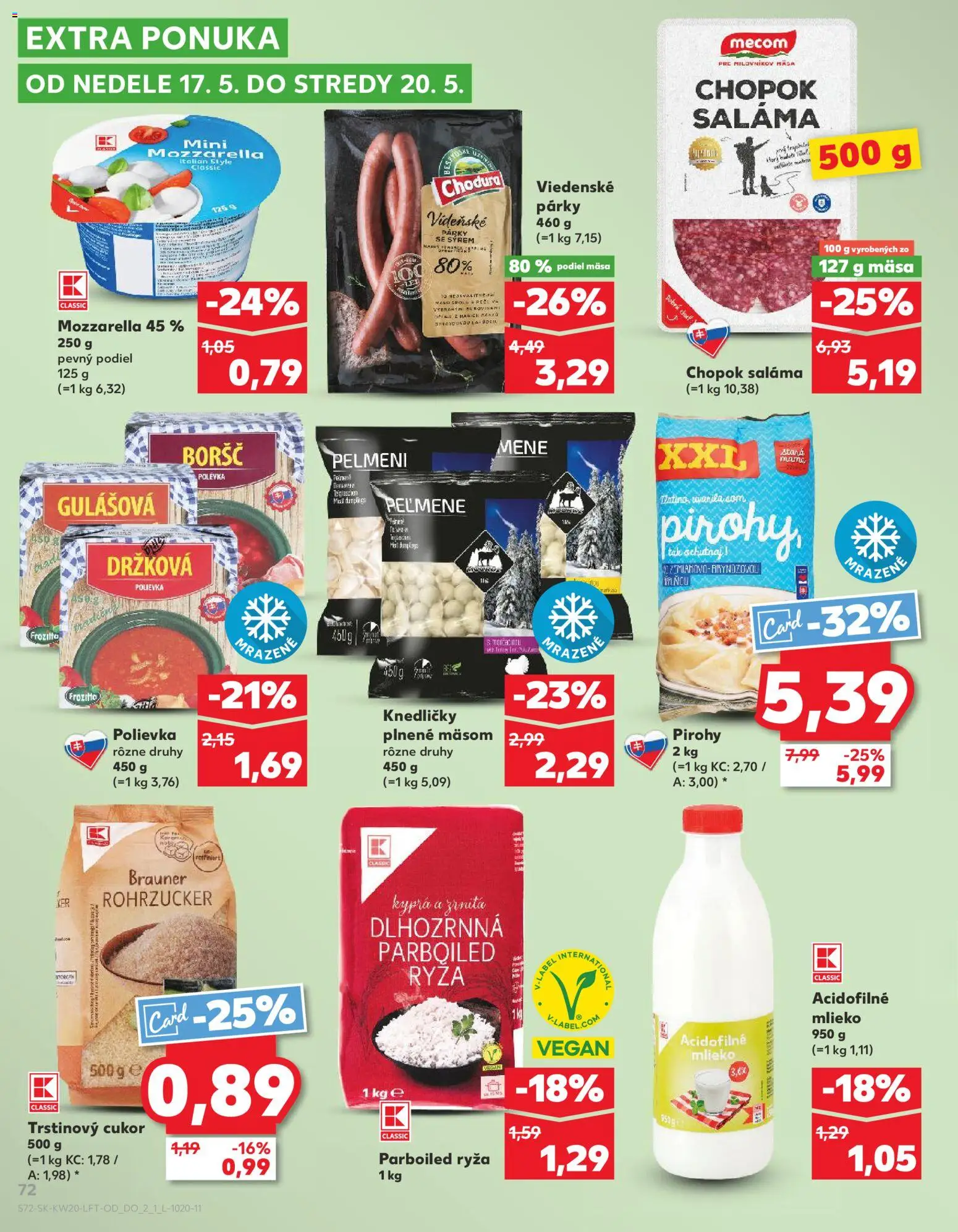 Nové Kaufland akcie – leták je platný od 14.05.2026 | Strana: 72 | Produkty: Mlieko, Mozzarella, Cukor, Párky