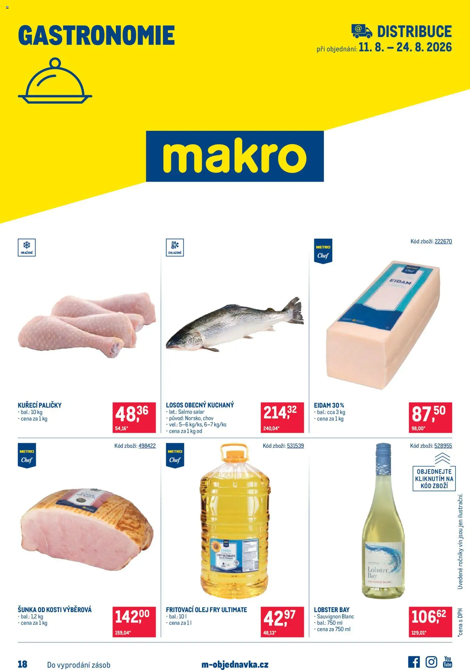 Makro leták - Gastronomie distribuce od 11.08.2026 | Strana: 1 | Produkty: Šunka od kosti, Losos, Paličky, Kuřecí paličky