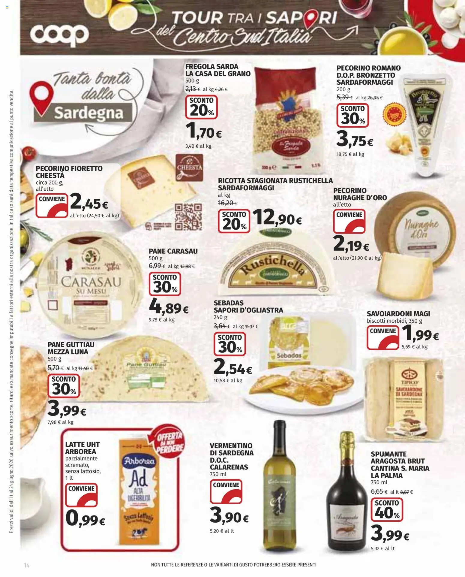 Volantino COOP del 11.06.2026 | Pagina: 14 | Prodotti: Pane, Biscotti, Latte, Pecorino Romano