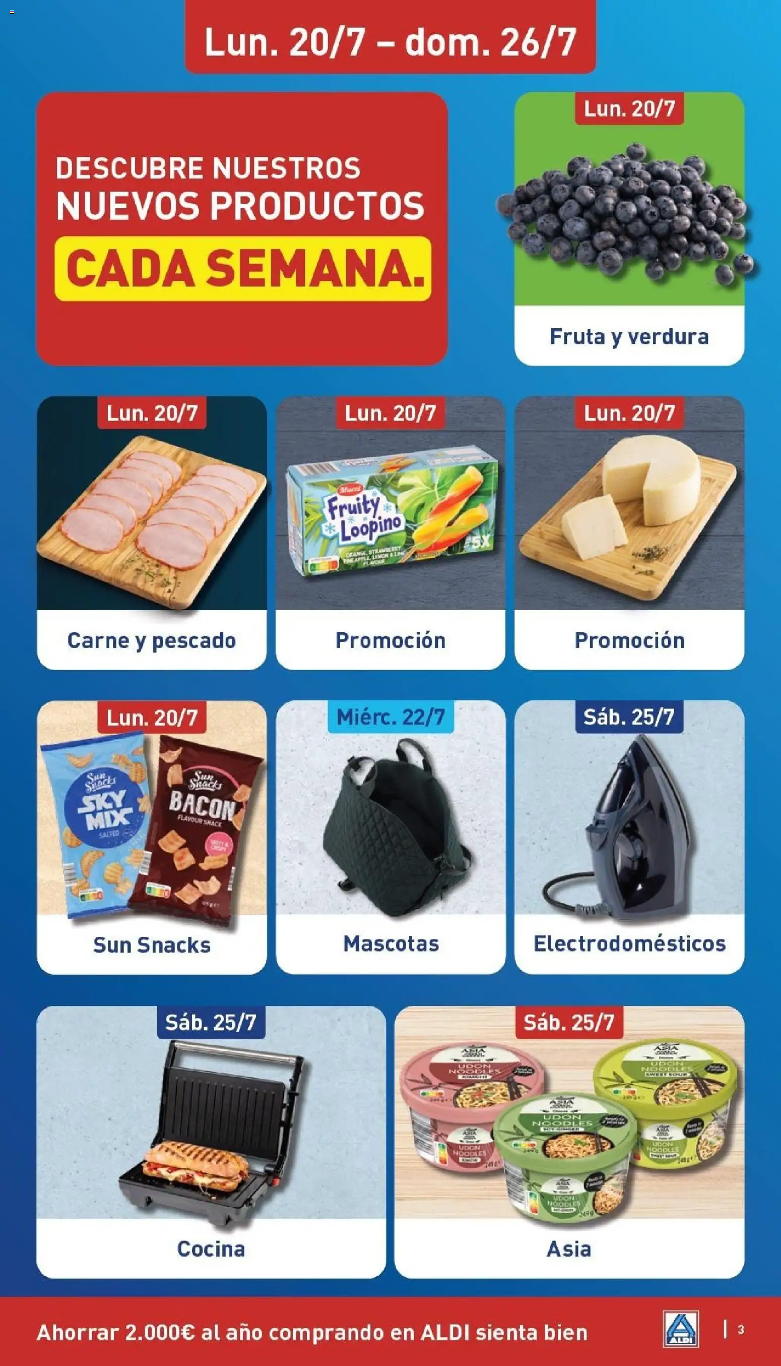 Aldi folleto Canarias │ válido desde el 20/07/2026 | Página: 3 | Productos: Queso fresco, Bolso, Cocina, Sandwichera