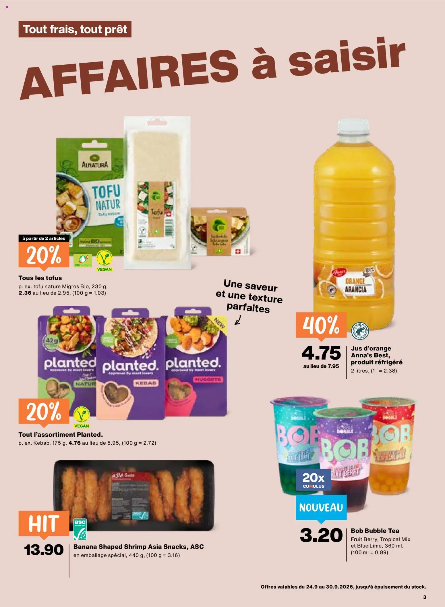 Migros aktionen FR – gültig ab 24.09.2026 | Seite: 3 | Produkte: Snacks, Tofu