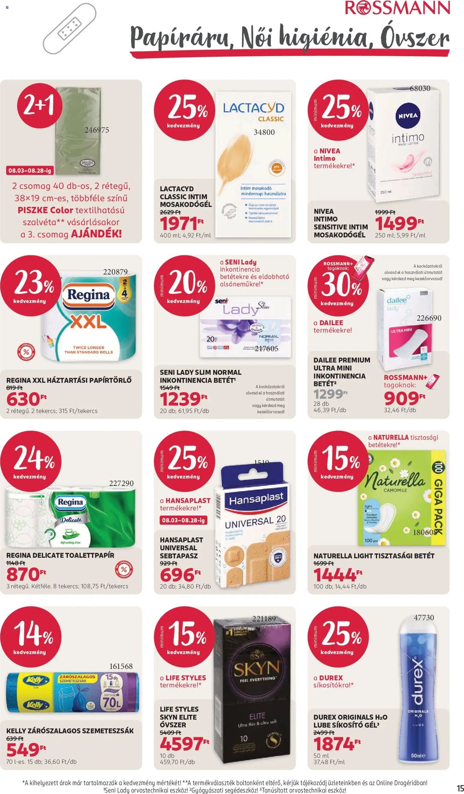 Rossmann akciós ujság - amely érvényes a következő dátumtól: 2026.08.03. | Oldal: 17 | Termékek: Betét, Durex, Tisztasági betét, Óvszer