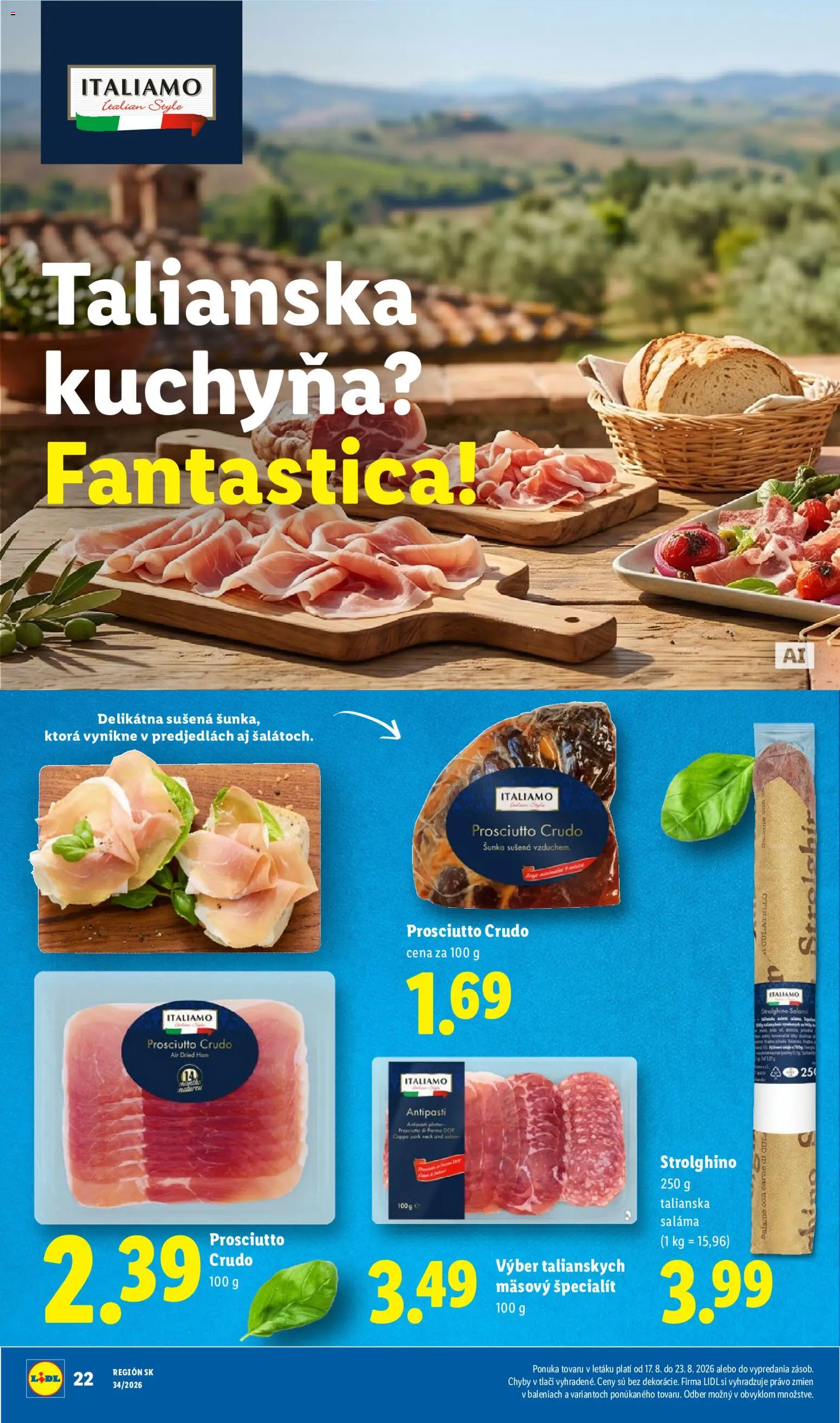 Nové Lidl akcie – leták je platný od 17.08.2026 | Strana: 28 | Produkty: Kuchyňa, Saláma, Prosciutto crudo