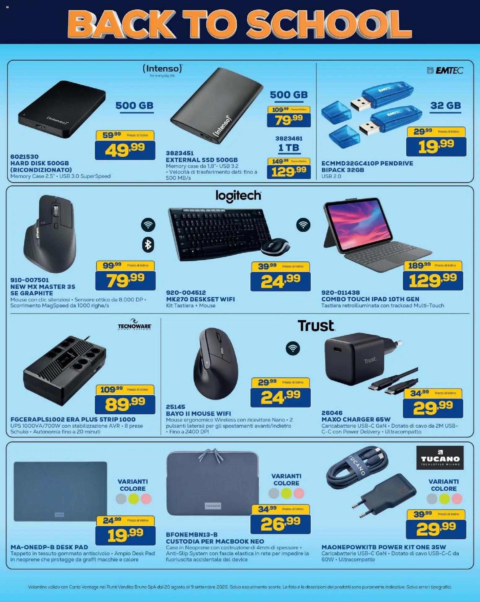 Volantino BRUNO del 20/08/2026 | Pagina: 9 | Prodotti: Tastiera, Macbook, Tappeto, Caricabatterie