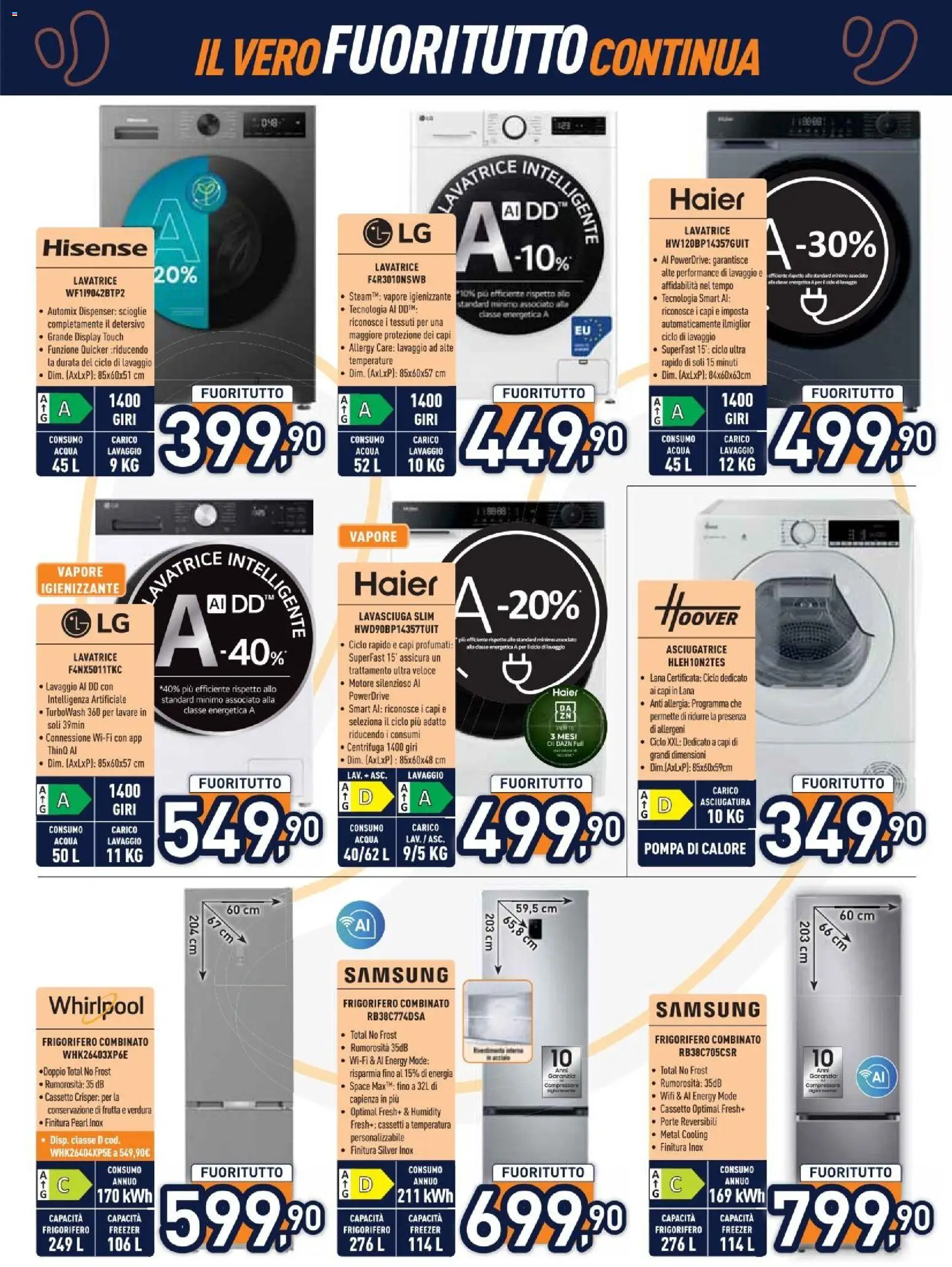 Volantino Unieuro del 10/08/2026 | Pagina: 22 | Prodotti: Acqua, Freezer, Lavatrice, Asciugatrice