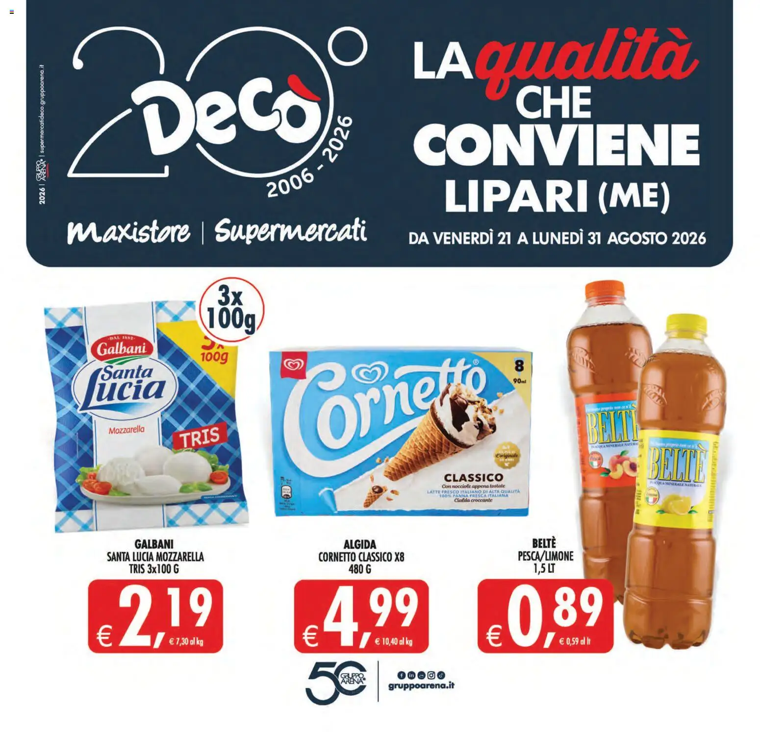 Volantino Decò del 21/08/2026 | Pagina: 1 | Prodotti: Cornetto, Panna, Latte, Cialda