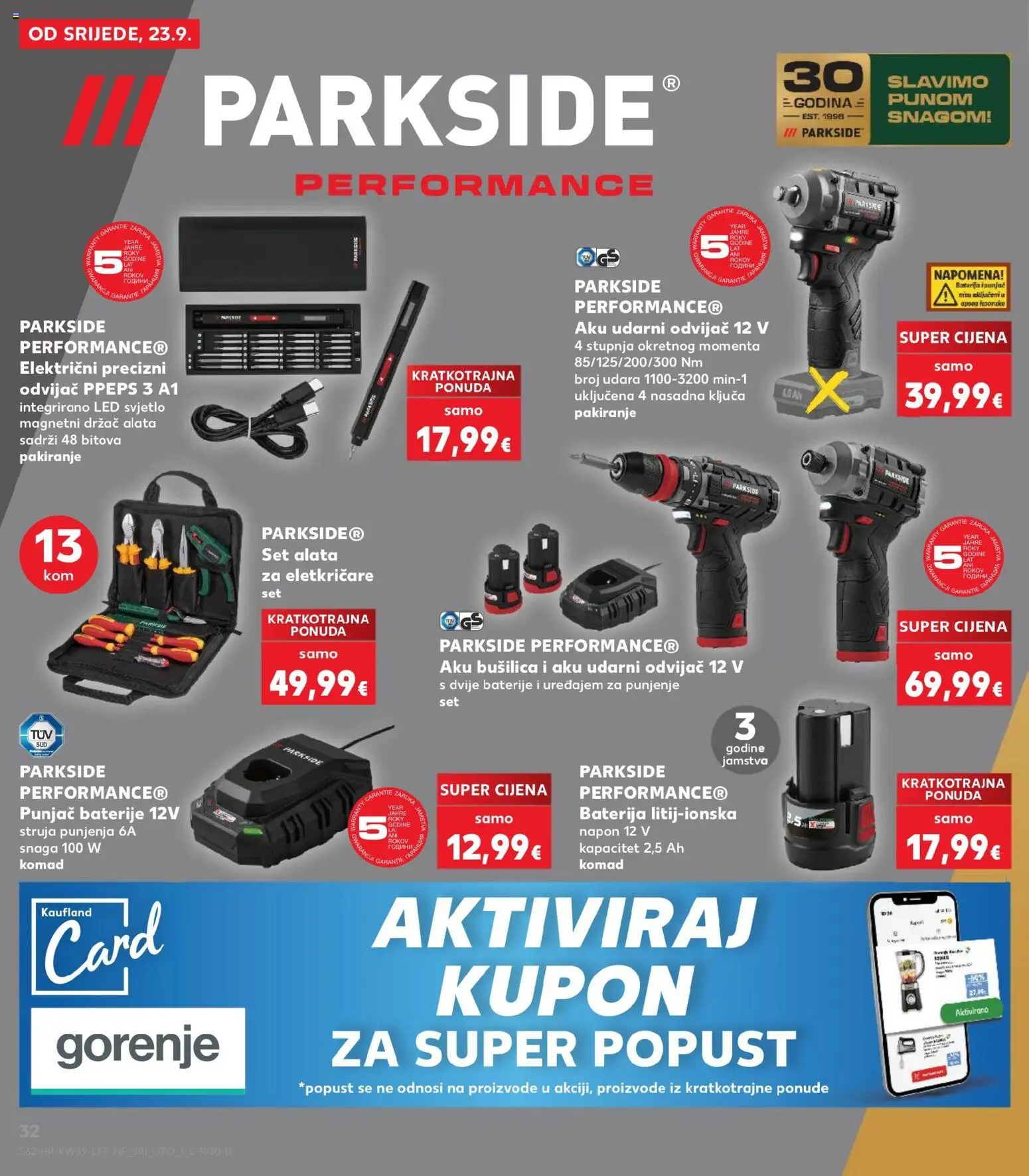 Kaufland katalog | vrijedi od 23.09.2026 | Stranica: 32 | Proizvodi: Aku bušilica, LED svjetlo, Set alata, Parkside
