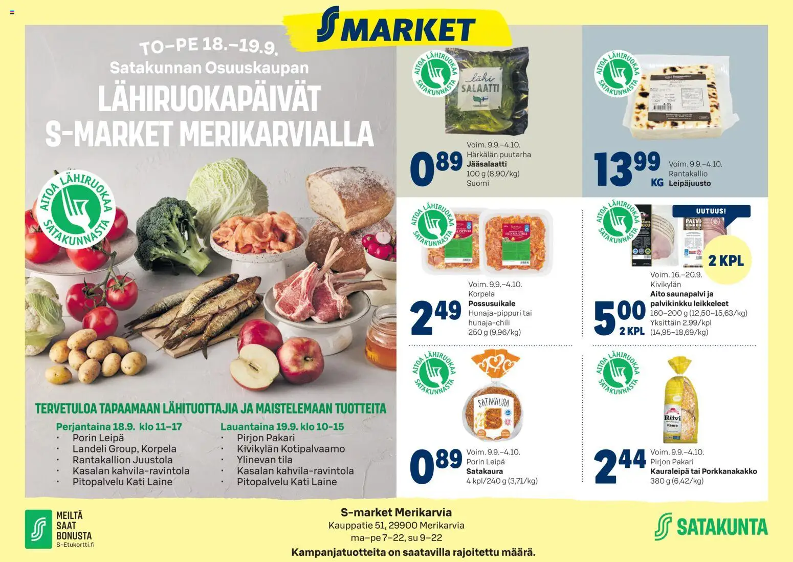 S-market tarjoukset – voimassa 18/09/2026 alkaen | Sivu: 1 | Tuotteet: Chili, Leipä, Kinkku, Salaatti