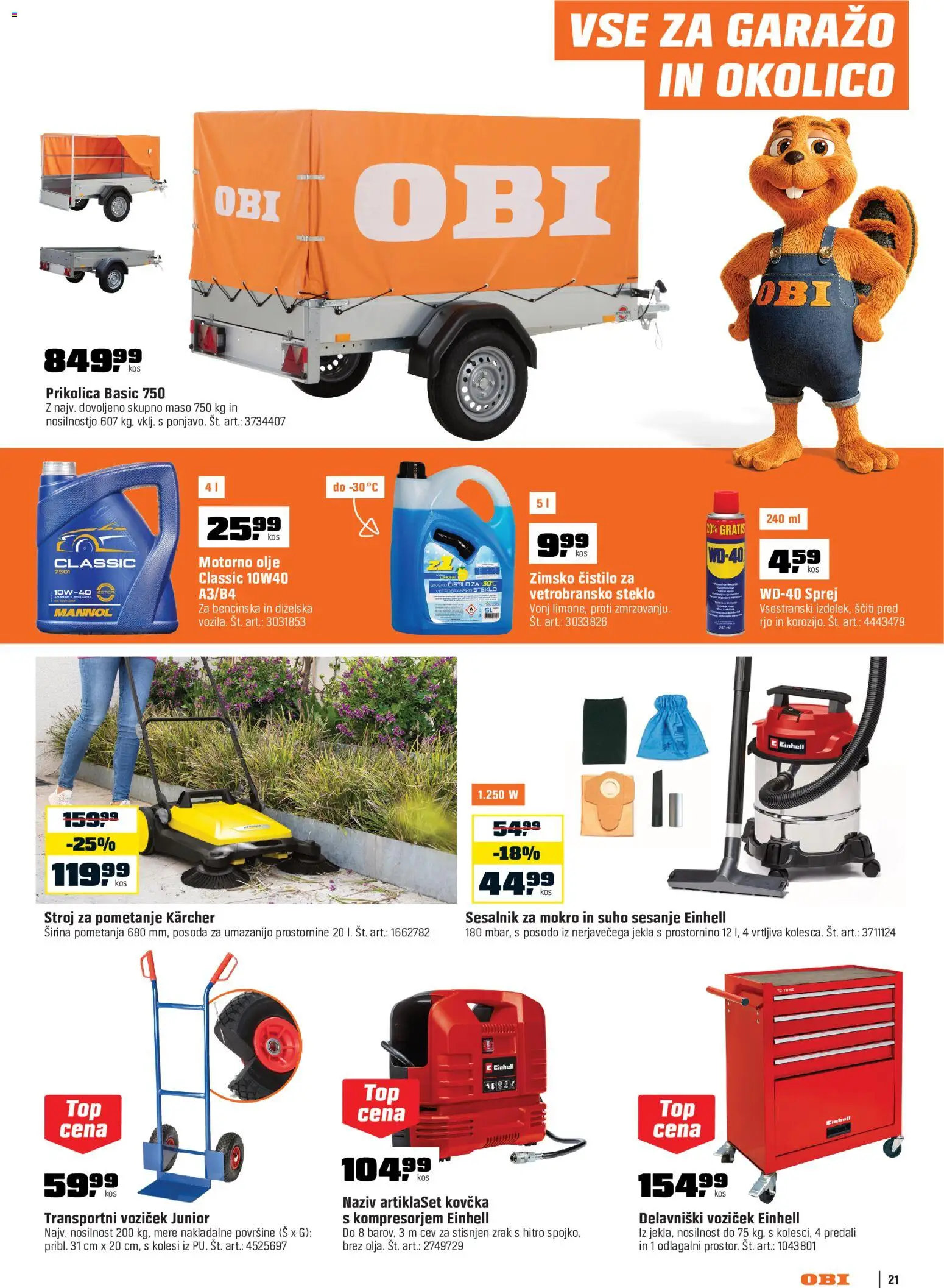 Novi OBI katalog ponudbe – veljaven od 01.10.2026 | Stran: 21 | Izdelki: Kos, Olje, Transportni voziček, Sesalnik
