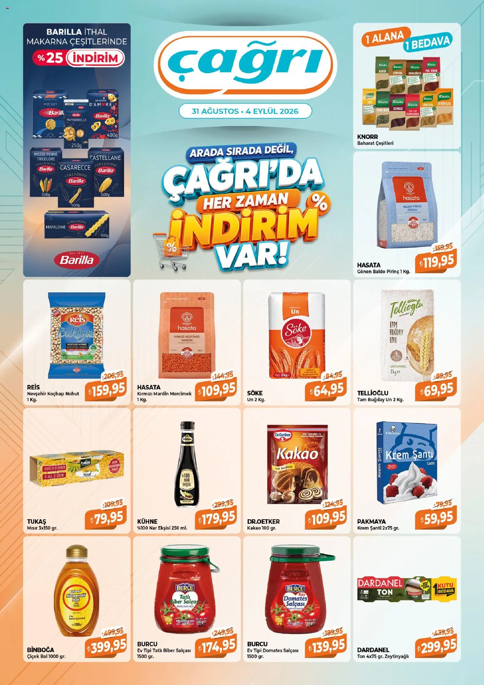 Çağrı Market Katalog - 31 Ağustos 2026 tarihinden itibaren geçerlidir | Sayfa: 1 | Ürünler: Makarna, Karabiber, Zencefil, Mısır