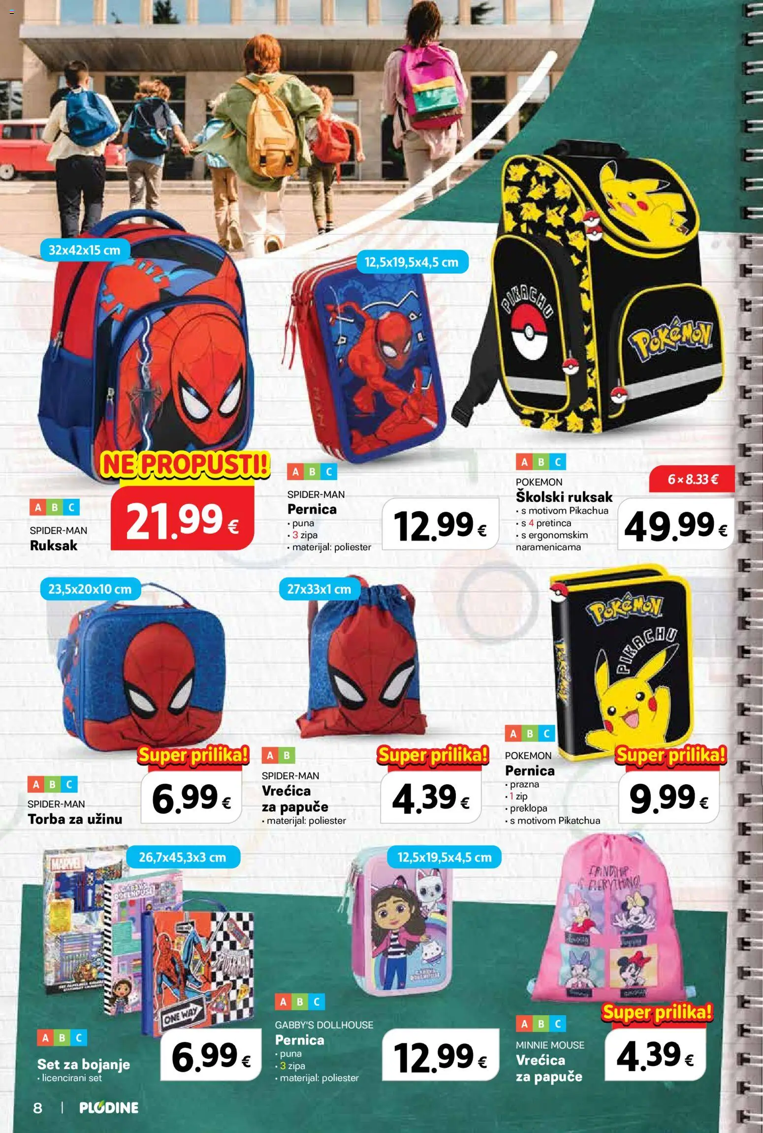 Plodine katalog | vrijedi od 13.08.2026 | Stranica: 8 | Proizvodi: Pernica, Papuče, Spiderman, Torba