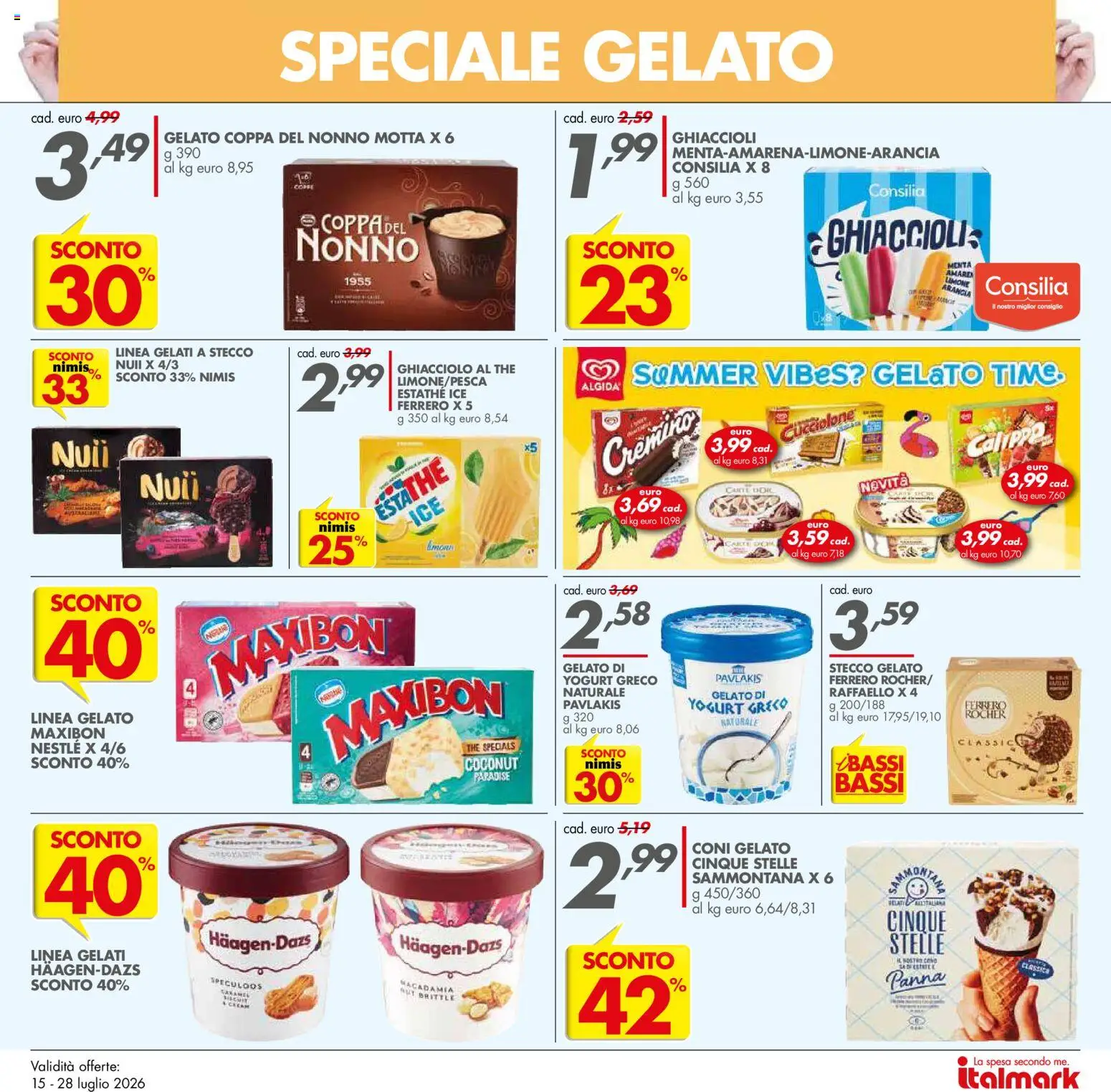 Volantino Italmark del 15/07/2026 | Pagina: 15 | Prodotti: Yogurt greco, Ghiaccioli, Limone, Arancia