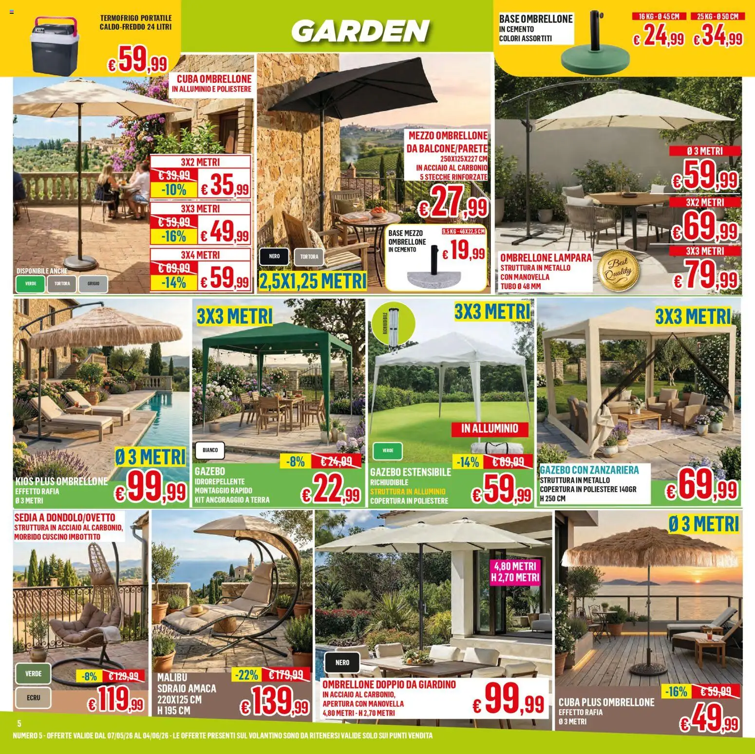 Volantino Satur del 07.05.2026 | Pagina: 5 | Prodotti: Ombrellone, Gazebo, Alluminio, Terra