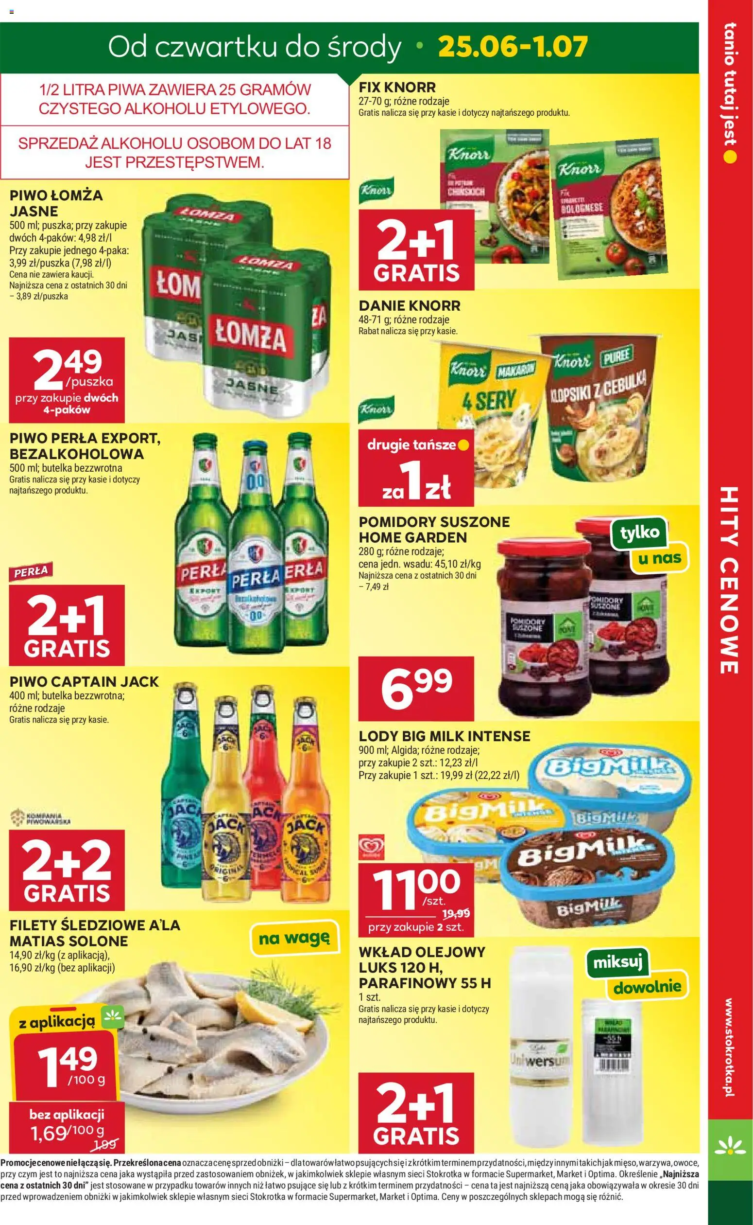 Stokrotka gazetka od 25.06.2026 | Strona: 7 | Produkty: Pomidory suszone, Piwo perła, Klopsiki, Sery