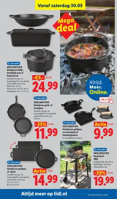 GRILLMEISTER Gietijzeren grillpan of -plaat, Geschikt voor gas- en houtskoolgrill of voor gebruik rechtstreeks op het vuur 50 x 24 x 1,4 cm Ø 41 x 34 x 3 cm - Voorbeeld van een folder van Lidl, geldig van 25.05.2026 | Pagina: 43