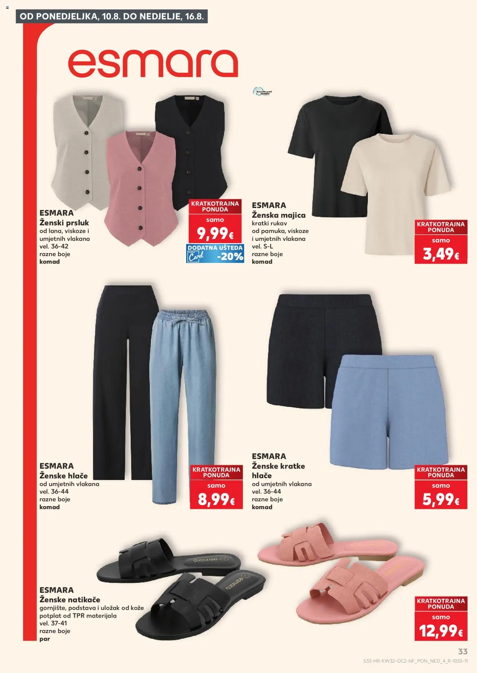 Kaufland katalog | vrijedi od 06.08.2026 | Stranica: 33 | Proizvodi: Natikače, Majica, Prsluk, Kratke hlače