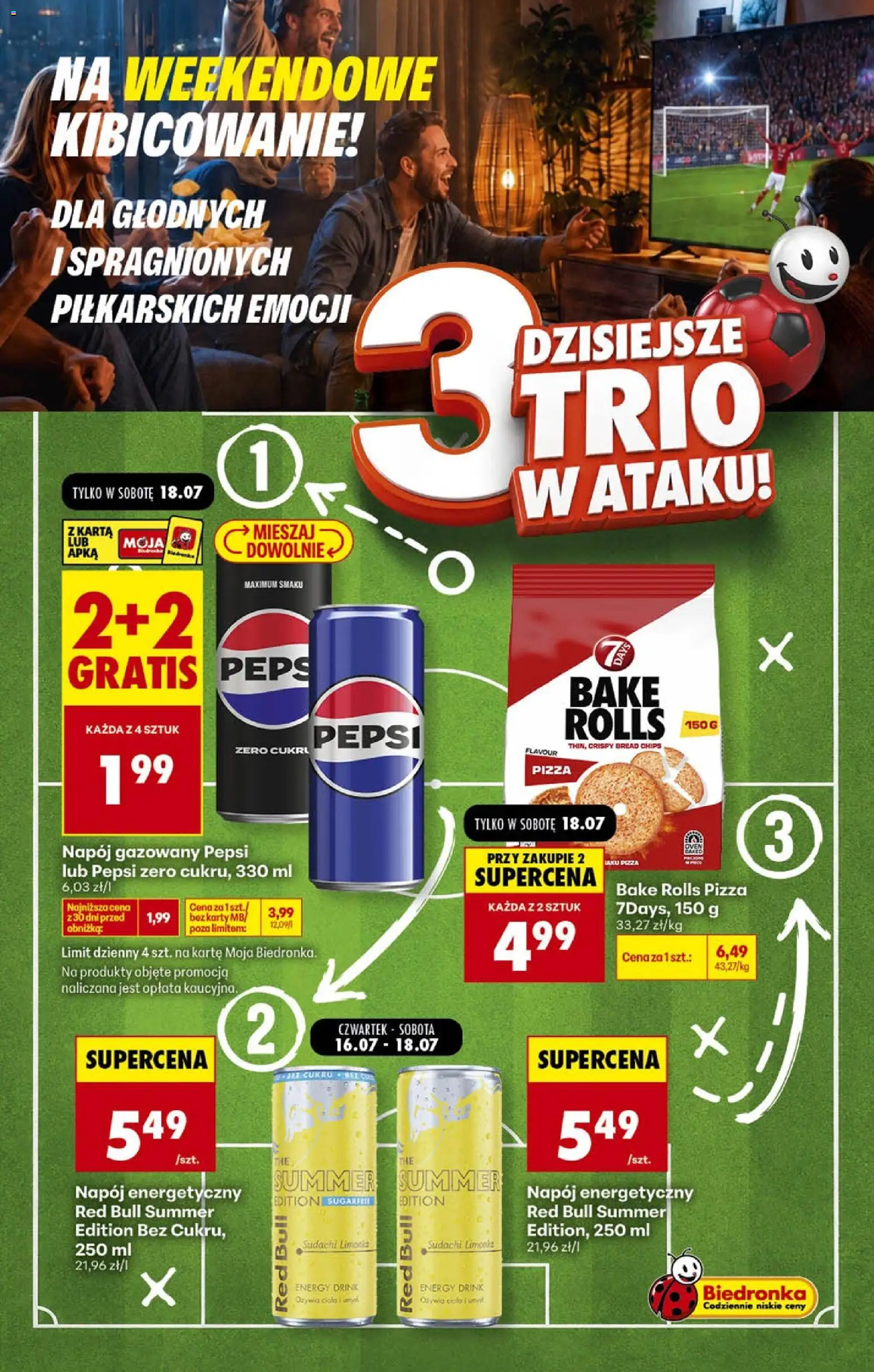 Biedronka gazetka - Football weekend od 16.07.2026 | Strona: 1 | Produkty: Karta, Limonka, Red bull, Pepsi