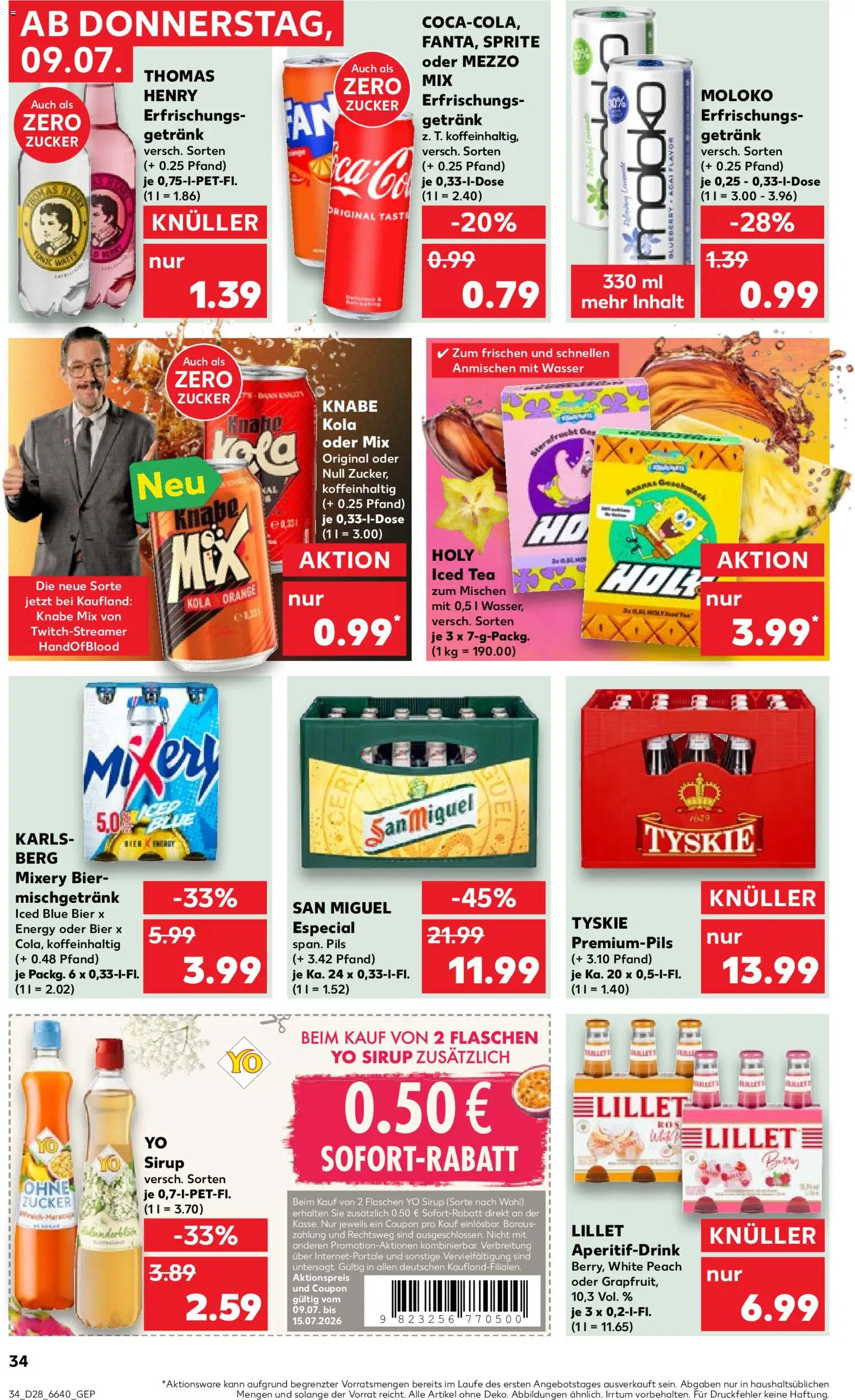 Kaufland Německo leták od 09.07.2026 | Strana: 34 | Produkty: Ananas, Yo sirup, Sirup, Kola