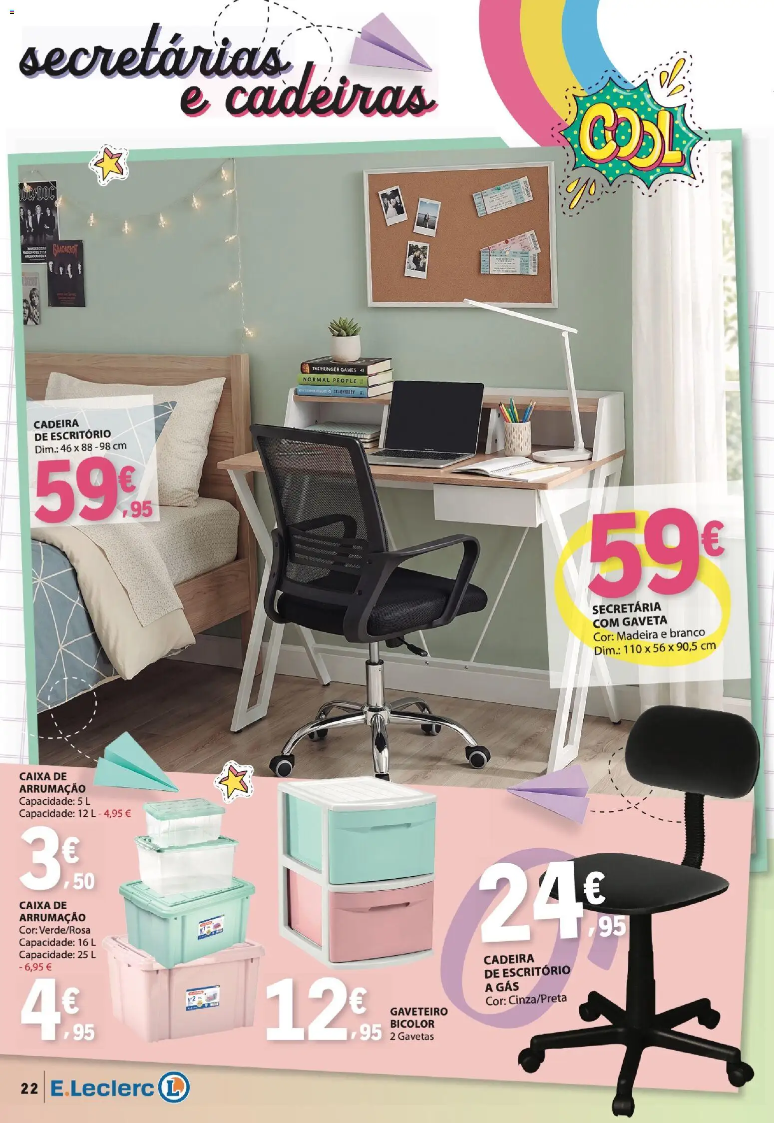 E.Leclerc - Folheto Regresso Às Aulas 2 │ válido de 25/08/2026 | Página: 22 | Produtos: Cadeiras, Secretárias, Caixa de arrumação, Cadeira de escritório