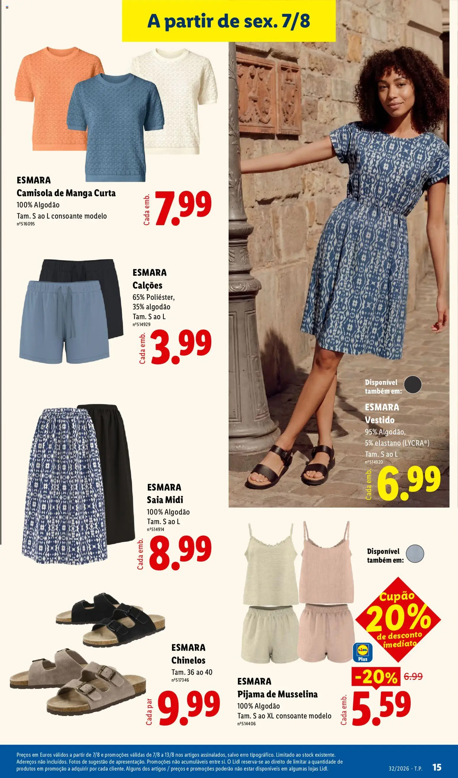 Lidl Novidades │ válido de 03/08/2026 | Página: 15 | Produtos: Chinelos, Calções, Saia, Camisola