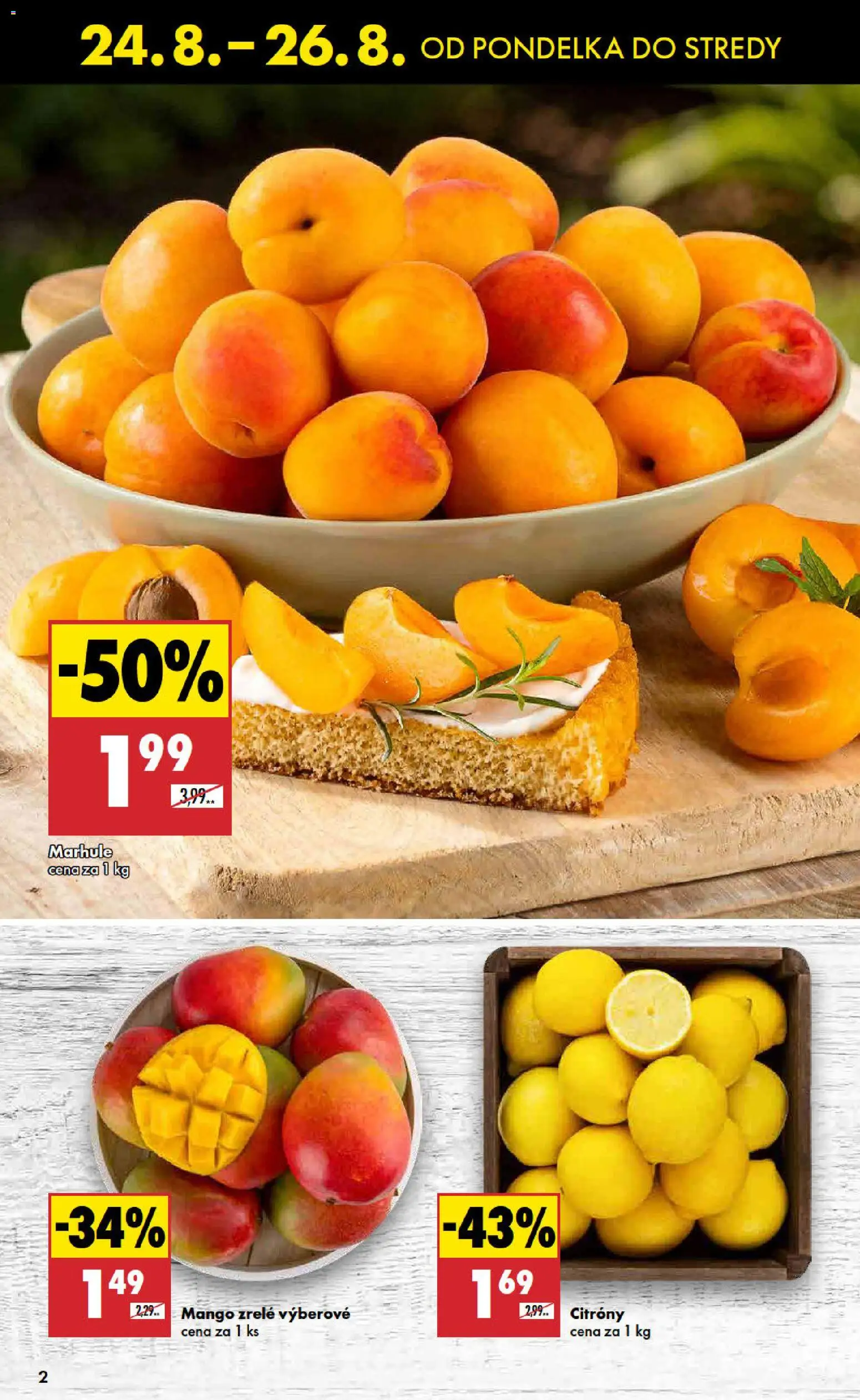 Nové Biedronka akcie – leták je platný od 24.08.2026 | Strana: 2 | Produkty: Citróny, Mango, Marhule