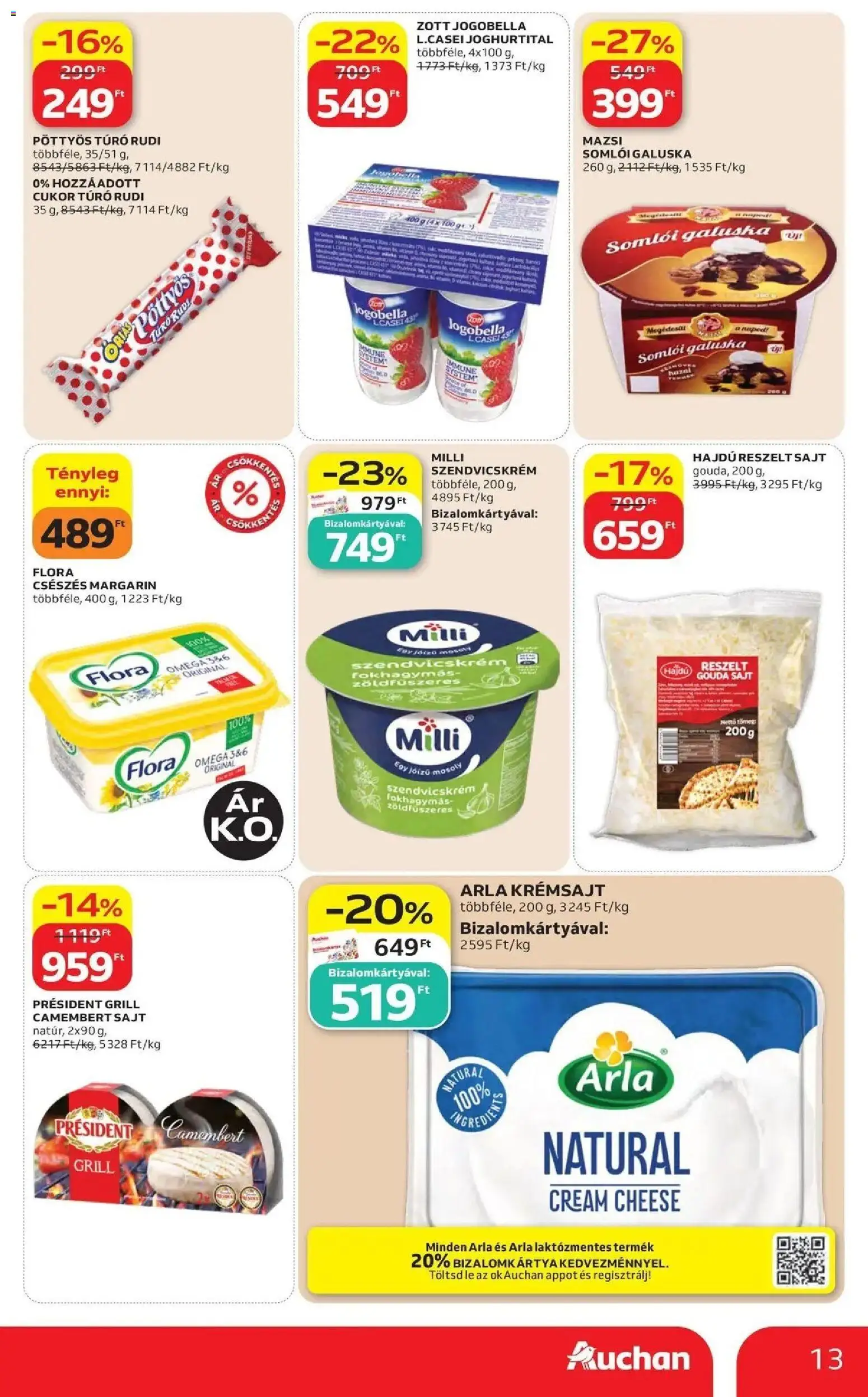 Auchan akciós újság Szolnok - 2026.08.27. -tól/töl > akció, lapozható szórólap 🛍️ | Oldal: 13 | Termékek: Jogobella, Lé, Pöttyös túró rudi, Cukor