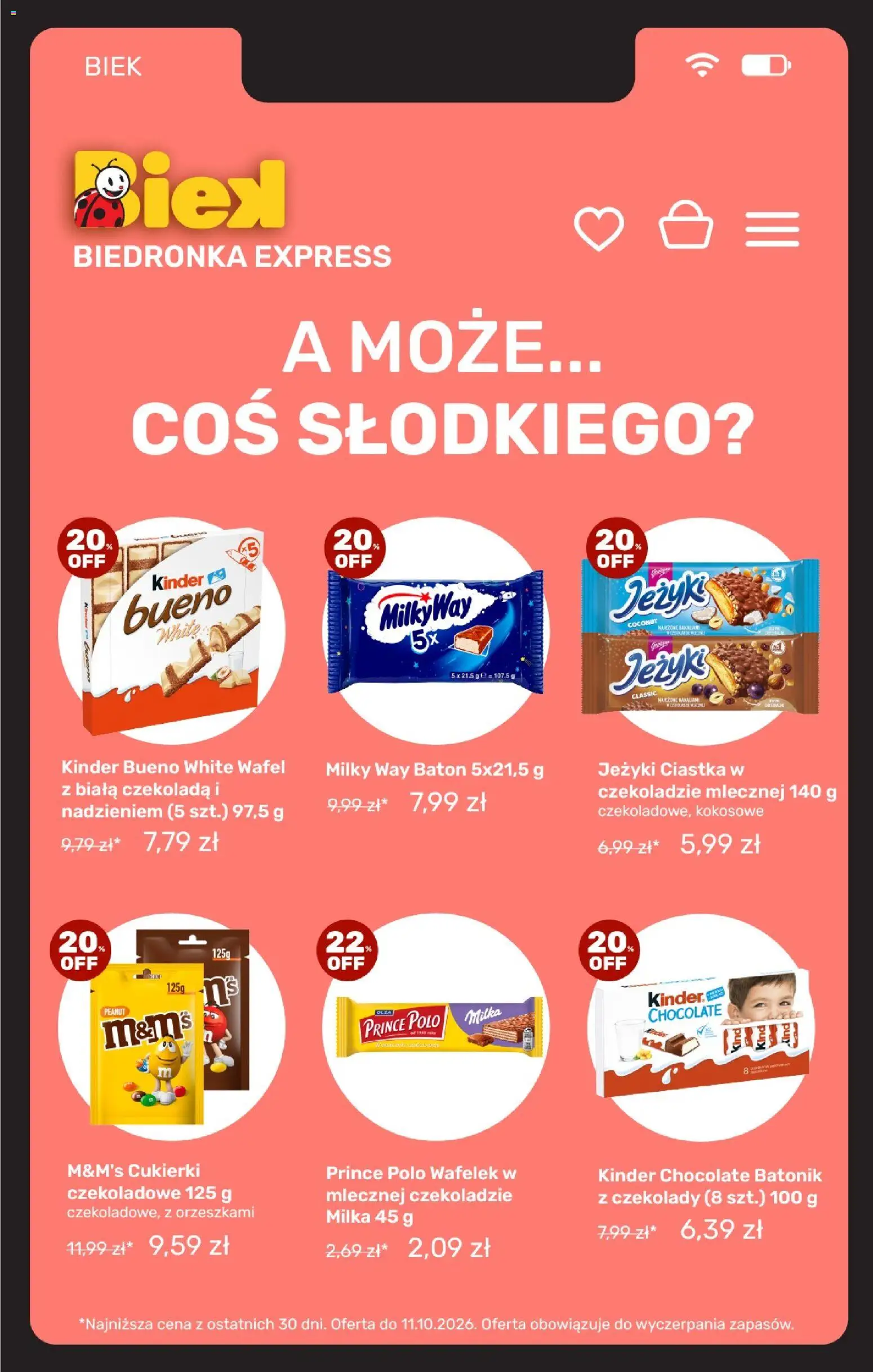 Biedronka gazetka - Biek od 10.10.2026 | Strona: 22 | Produkty: Czekolady, Cukierki czekoladowe, Baton, Kinder Chocolate