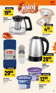 Pogląd oferty "POLOmarket katalog - Jesień" - ważna od 25.09.2026 | Strona: 9 | Produkty: Dzbanek, Pochłaniacz wilgoci, Czajnik, Filtry do kawy