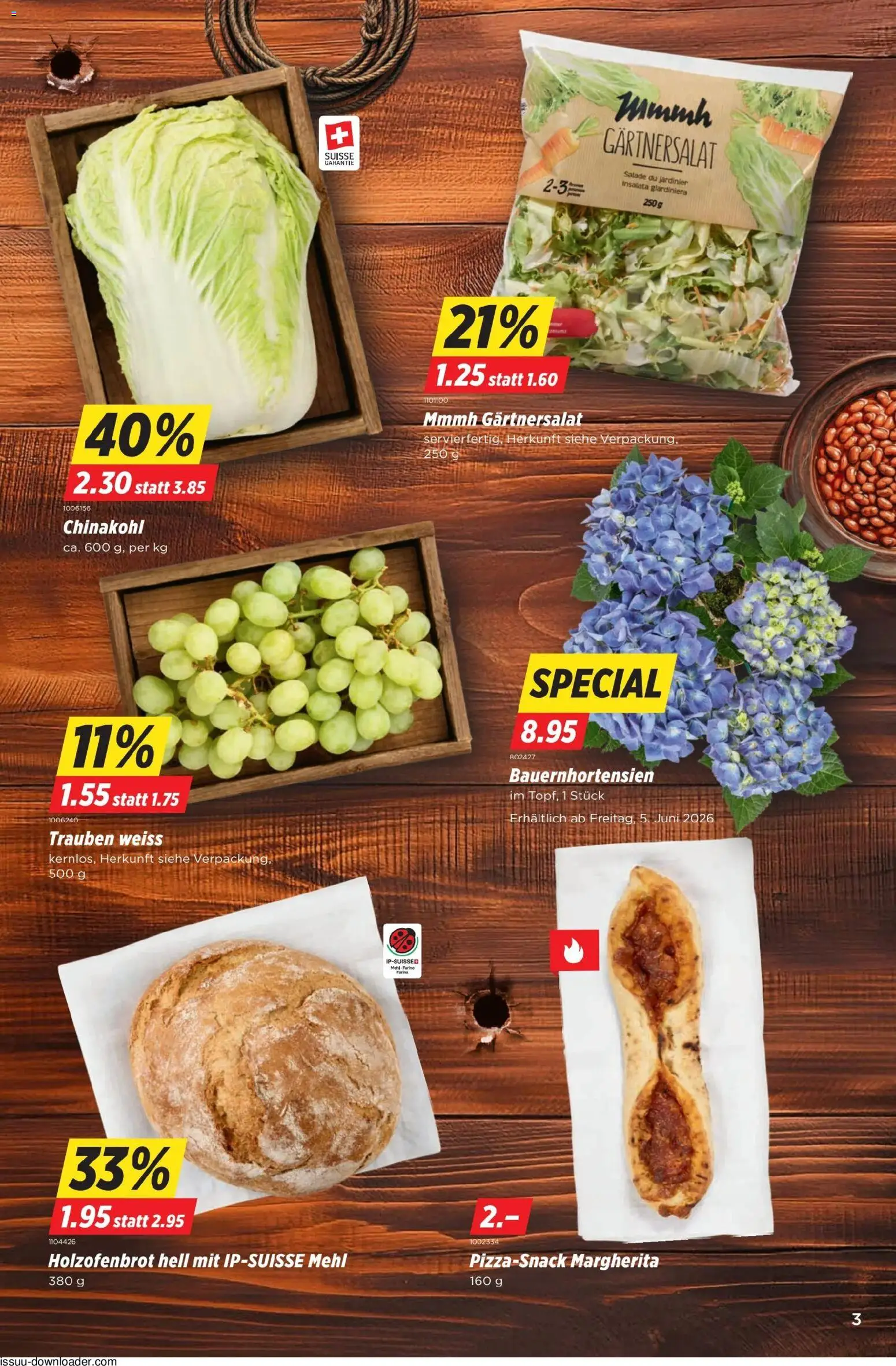 Denner aktionen – gültig ab 04.06.2026 | Seite: 3 | Produkte: Mehl, Pizza, Chinakohl