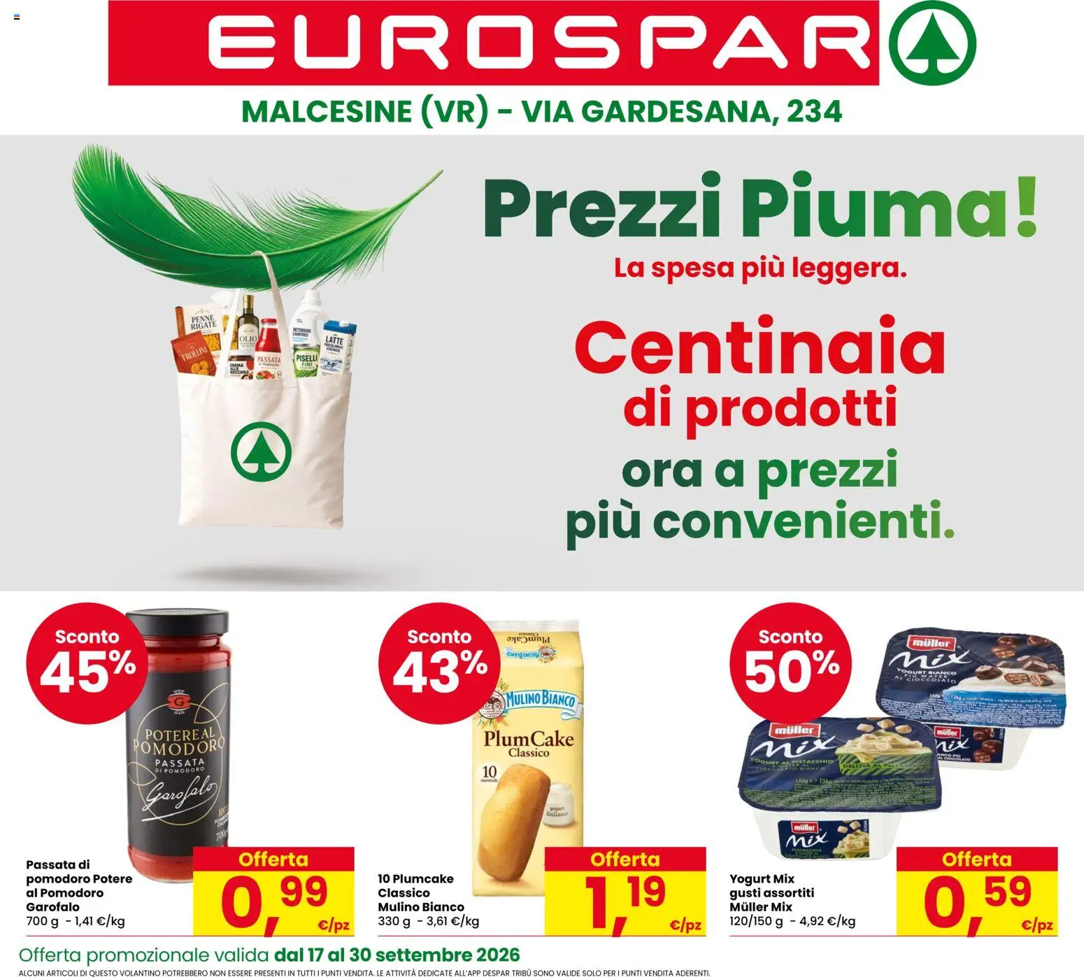 Volantino Eurospar del 17/09/2026 | Pagina: 1 | Prodotti: Cioccolato, Olio, Piselli, Cioccolato bianco