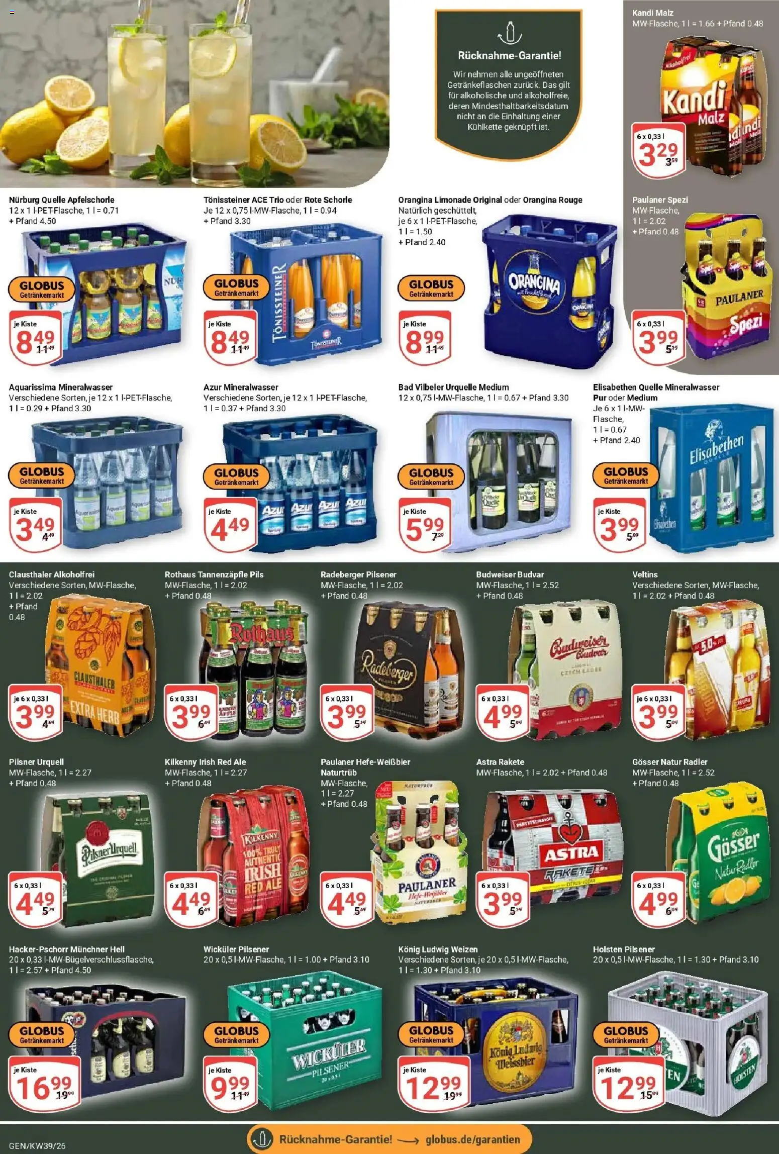 Globus Prospekt Gensingen (ab 21.09.2026) » Angebote online | Seite: 23 | Produkte: Astra rakete, Paulaner spezi, Bad, Pilsner urquell