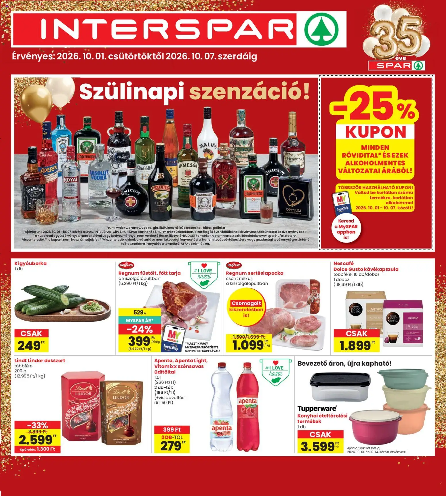 Interspar akciós ujság - amely érvényes a következő dátumtól: 2026.10.01. | Oldal: 1 | Termékek: Unicum, Lindor, Lindt, Jameson