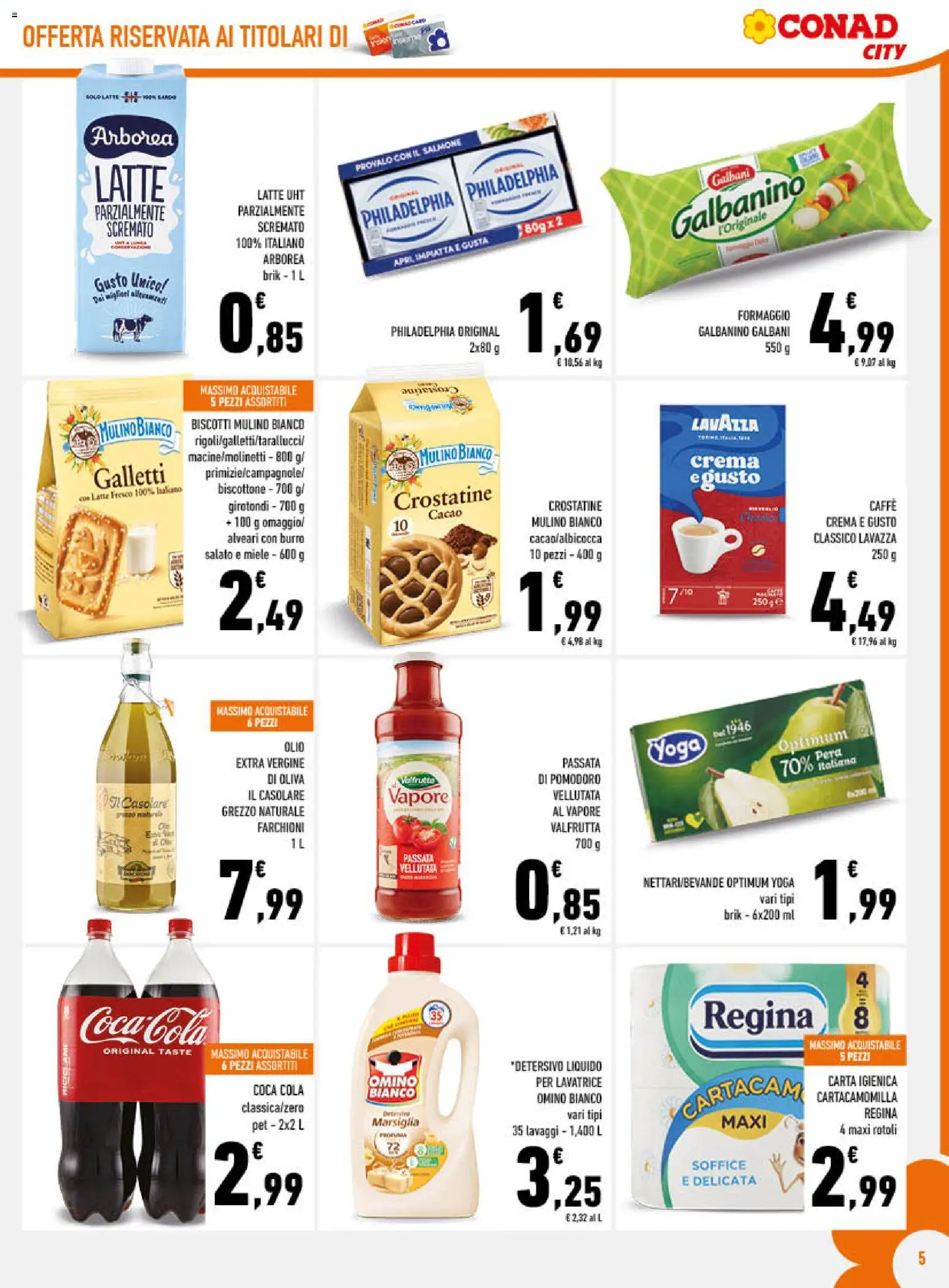 Volantino Conad del 17.06.2026 | Pagina: 5 | Prodotti: Biscotti, Olio, Crostatine, Coca Cola