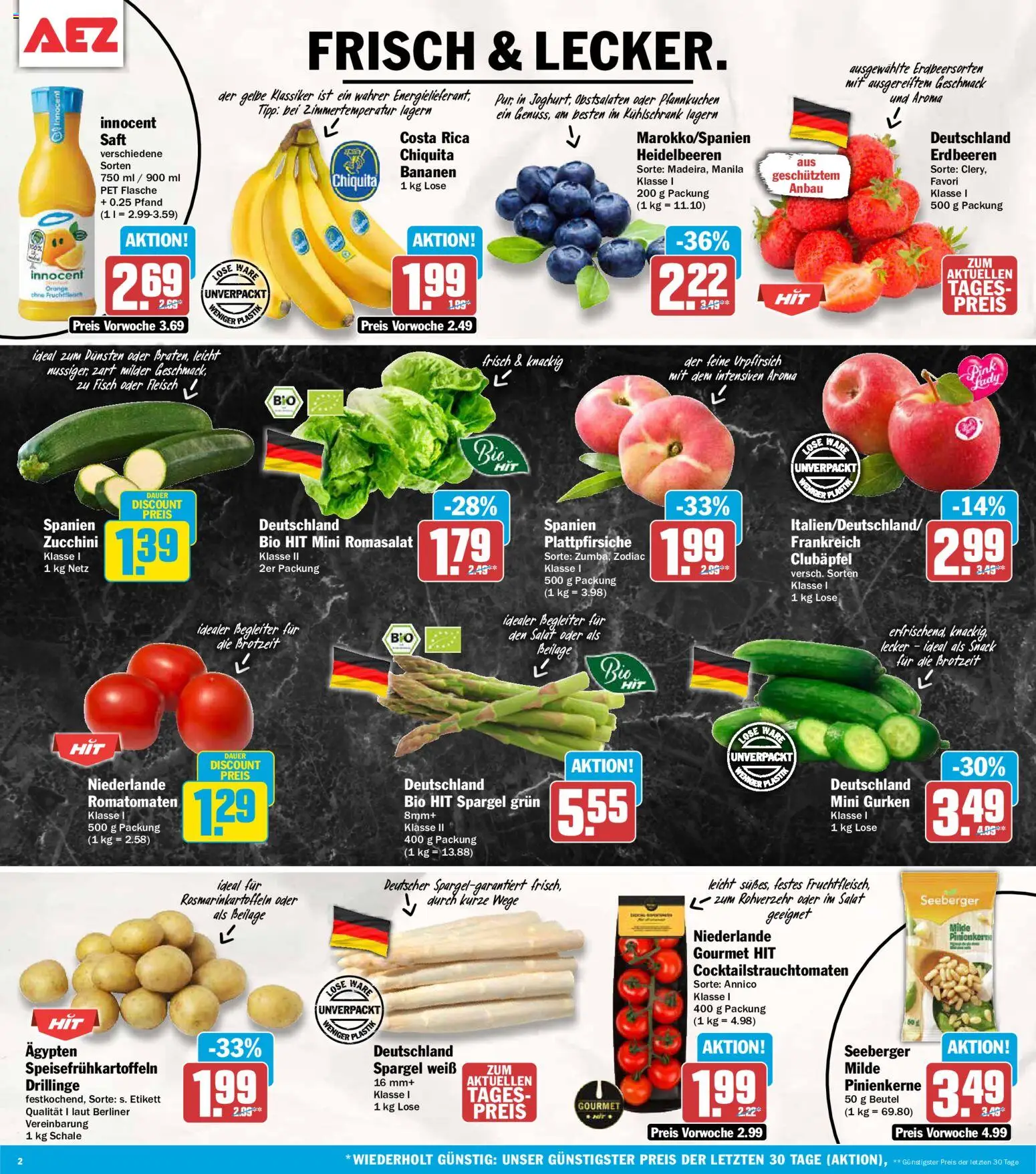 AEZ Prospekt – gültig ab 26.05.2026 | Seite: 2 | Produkte: Kühlschrank, Spargel, Fisch, Saft