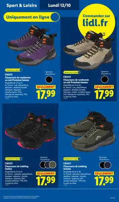 LIDL - Prévisualisation de CRIVIT, Chaussures de randonnée, en cuir Premium homme, Disponible du 41 au 46., Ex. Dessous : cuir, polyuréthane,, polyester ; semelle d'usure :, EVA, mélange de caoutchouc, TPU., La paire au choix. valide à partir de 08/10/2026 | Page: 49