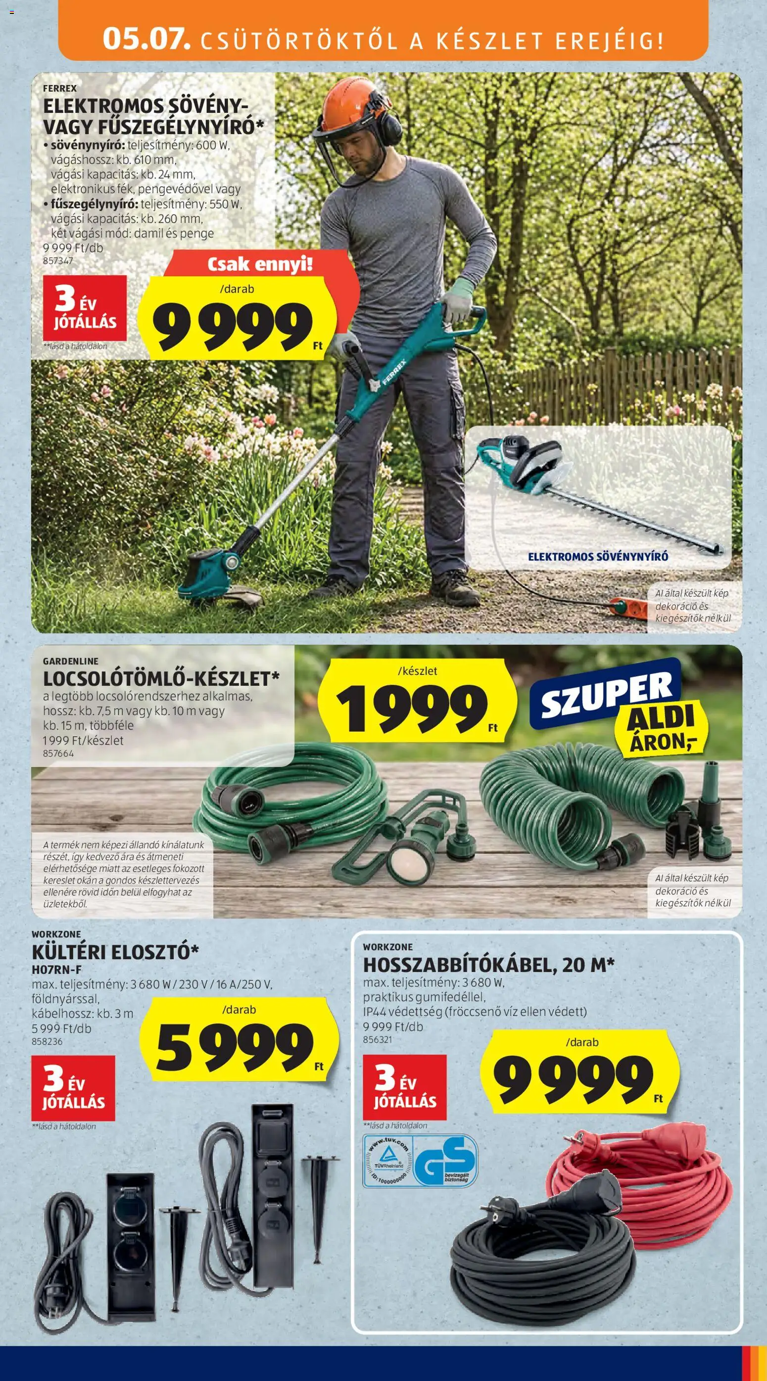 Aldi akciós ujság - amely érvényes a következő dátumtól: 07.05.2026 | Oldal: 3 | Termékek: Fűszegélynyíró, Dekoráció