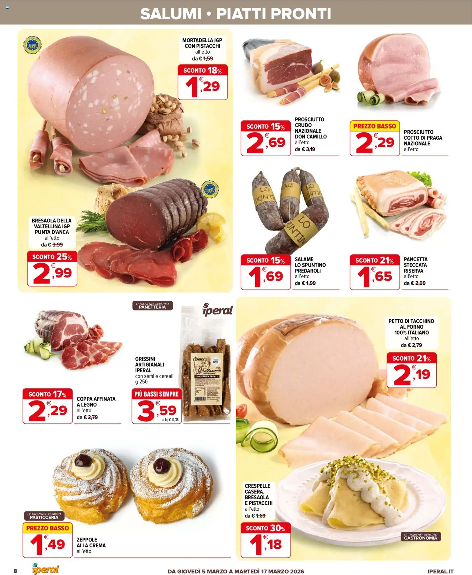 Volantino Iperal del 05.03.2026 | Pagina: 8 | Prodotti: Salame, Pancetta, Pistacchi, Grissini