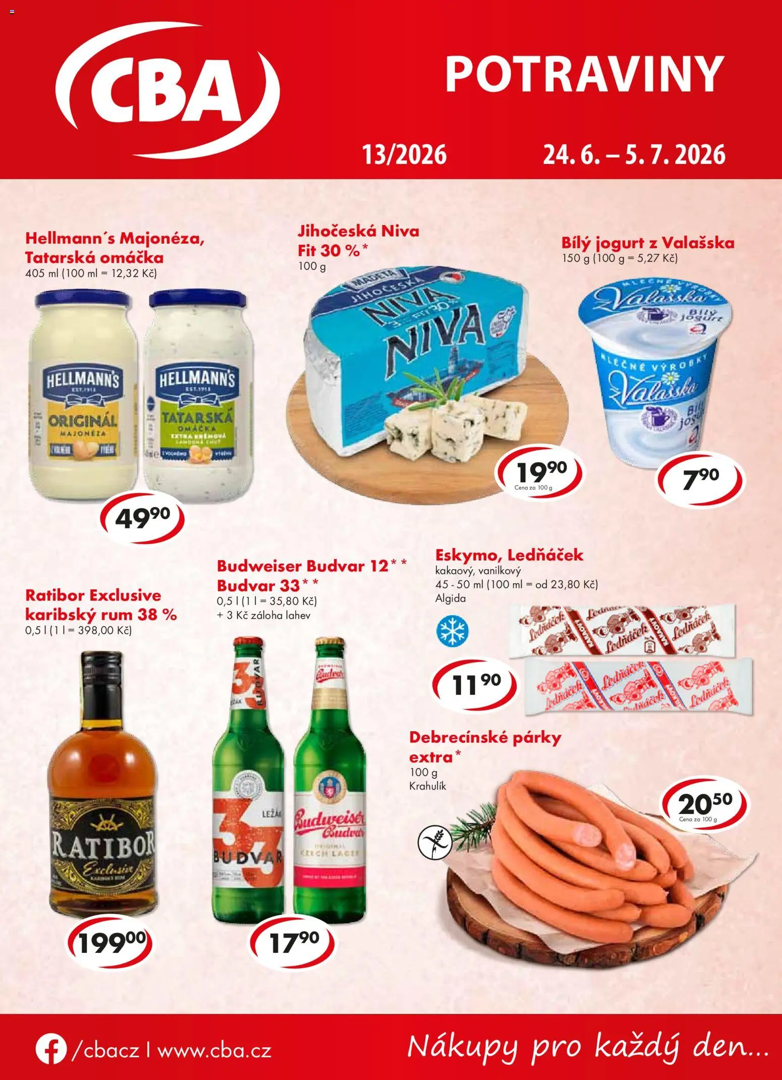CBA leták od 24.06.2026 | Strana: 1 | Produkty: Rum, Párky, Tatarská omáčka, Bílý jogurt