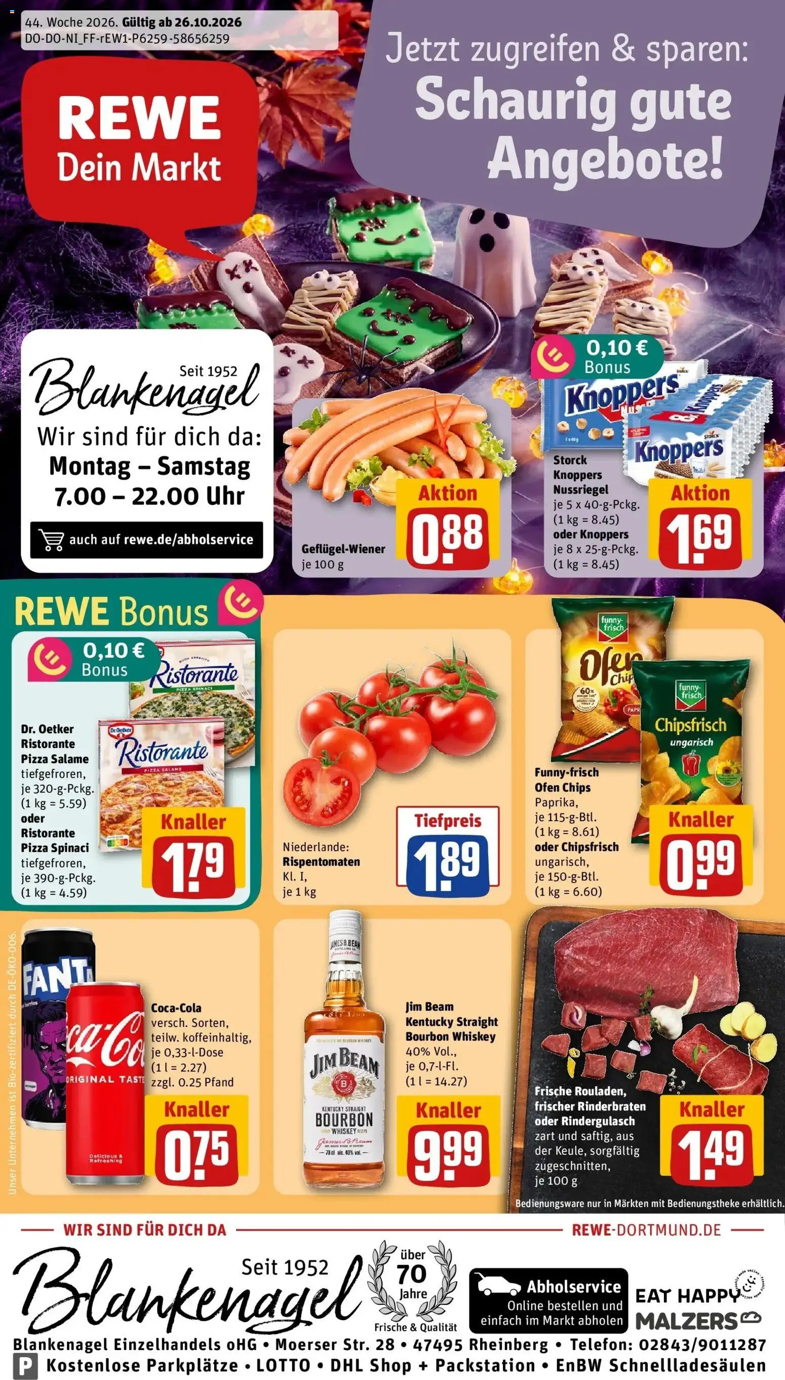 REWE Prospekt ab 26.10.2026 zum Blättern » Angebote | Seite: 3 | Produkte: Jim beam, Funny frisch, Pizza, Whiskey