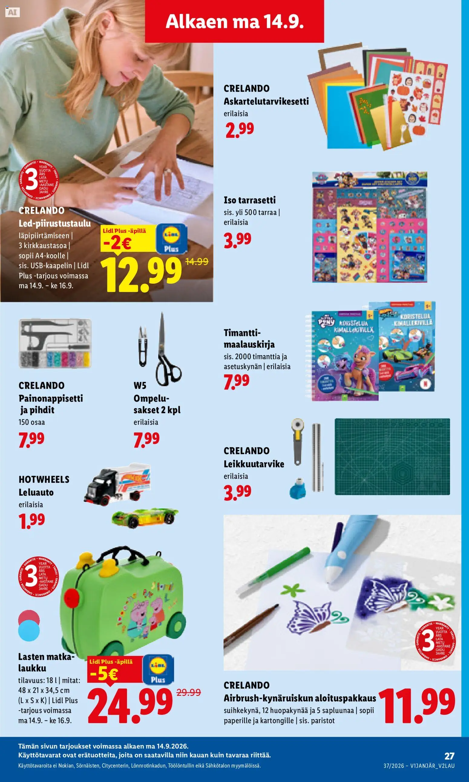 Lidl tarjoukset - Tampere – voimassa 14/09/2026 alkaen | Sivu: 10 | Tuotteet: Laukku, Sakset, Paristot